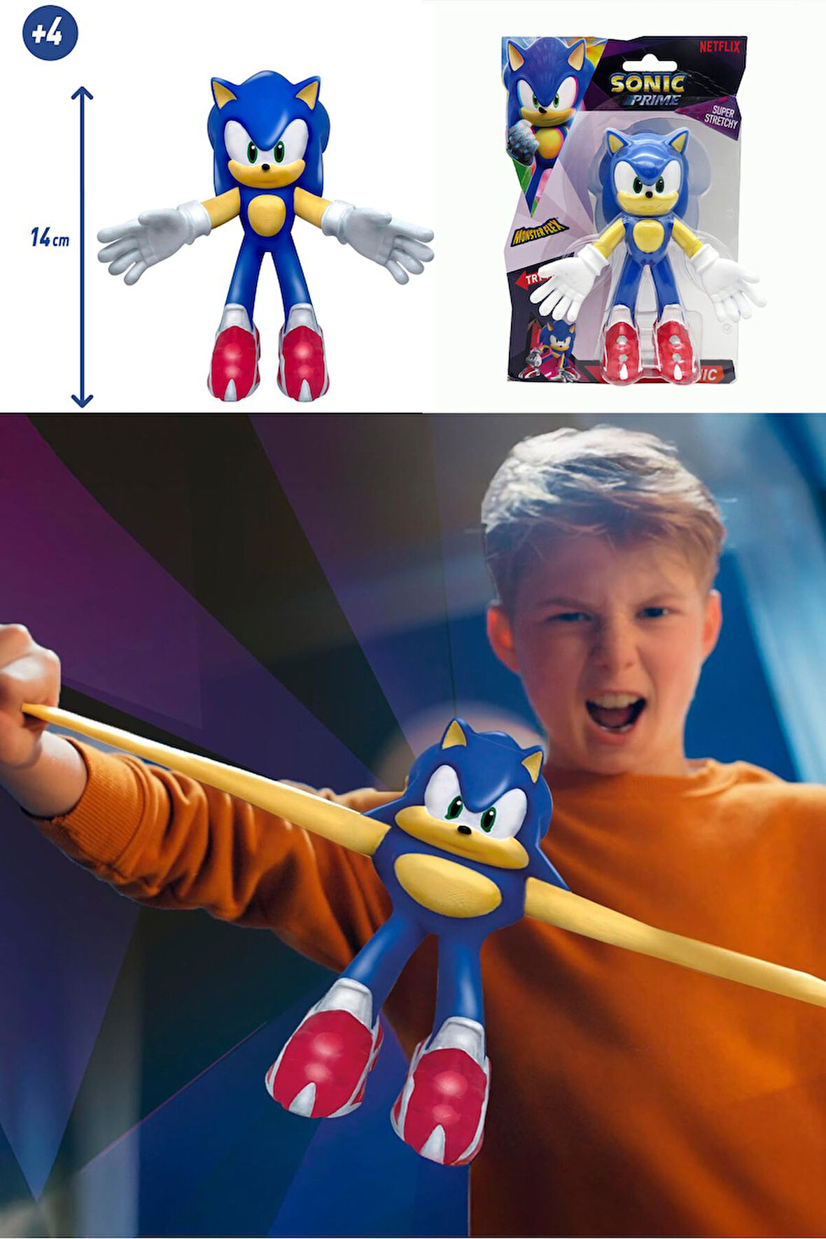 Netflix Sonic Prime Monster Flex Yumuşak Esnek Uzayan Strech Figür SONIC - 14 CM
