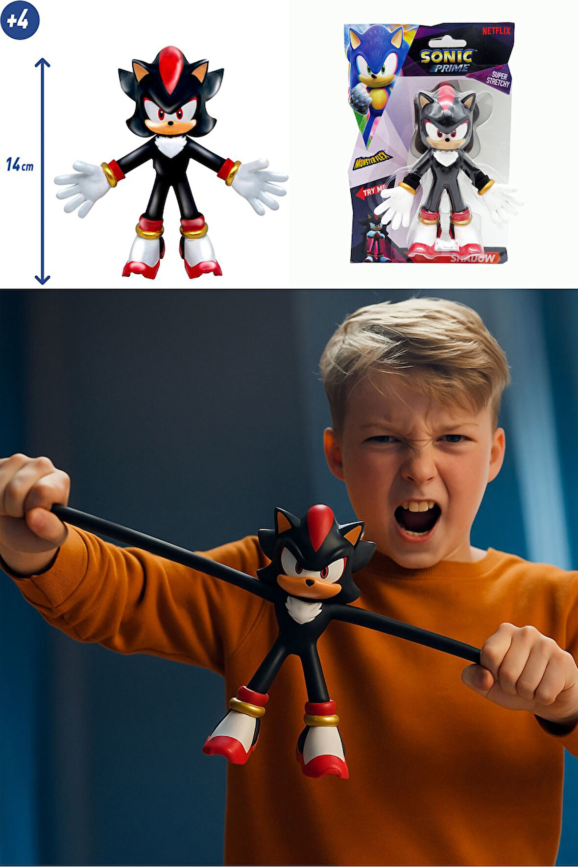 Netflix Sonic Prime Monster Flex Yumuşak Esnek Uzayan Strech Figür SHADOW - 14 CM