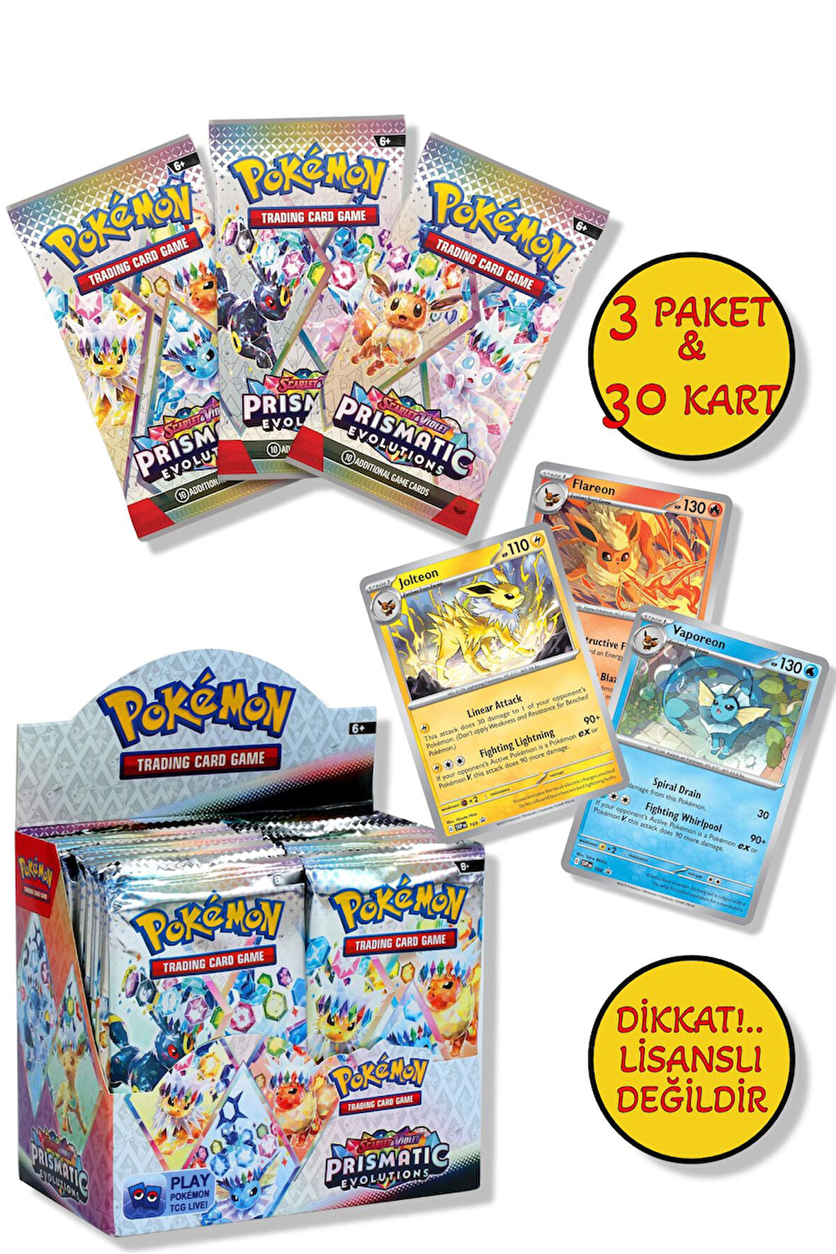 3 Paket (30 KART) Prismatic Evolution Lisanssız Pokemon Oyun Kartı Tcg Scarlet & Violet Booster Pack