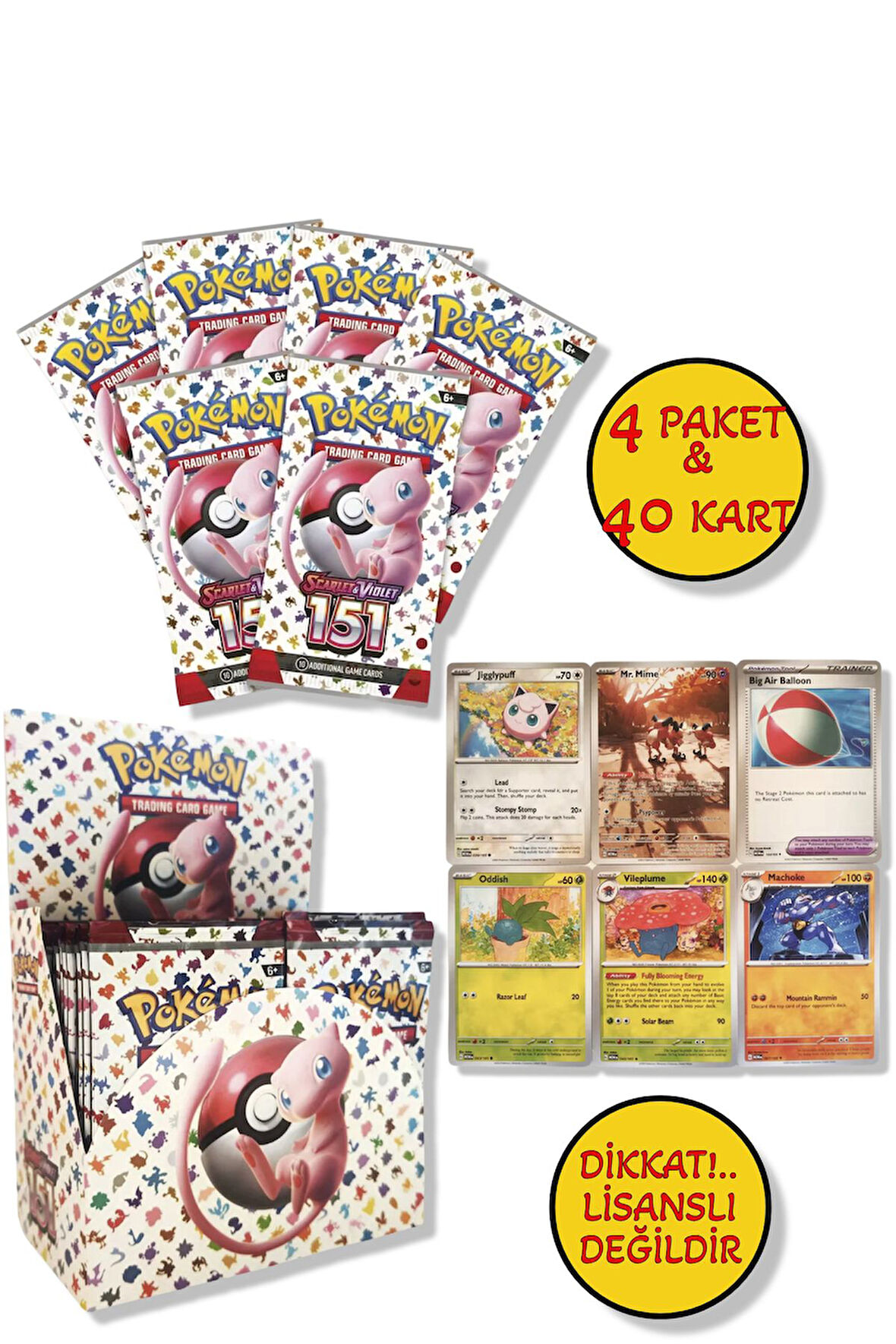 4 Paket (40 KART) Lisanssız Pokemon Oyun Kartı Tcg Scarlet & Violet 151 Booster Pack