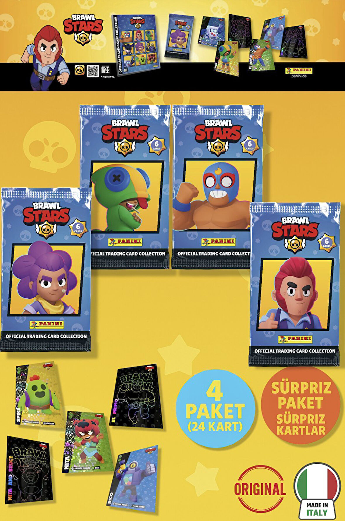 Brawl Stars Panini Resmi Kart Paketi: 4 Paket (24 Kart)
