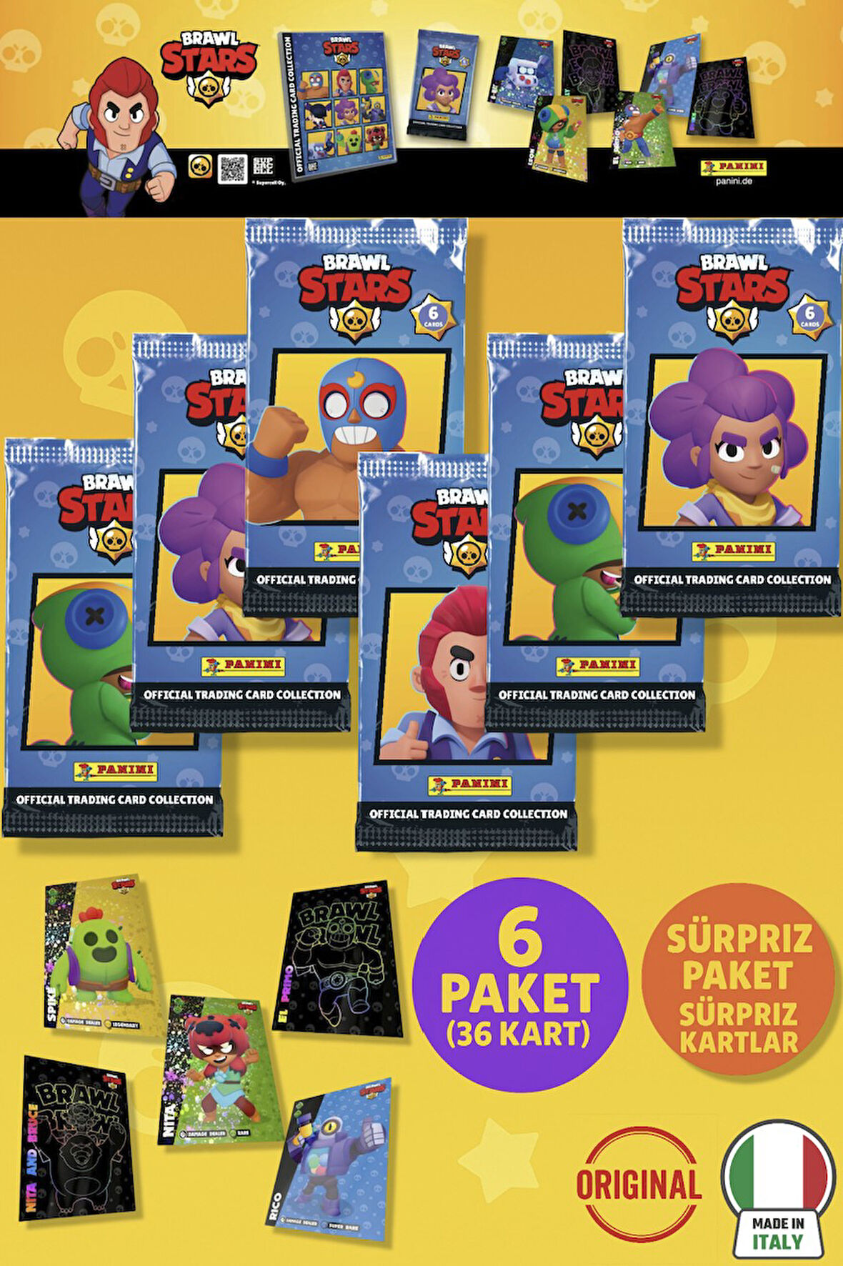 Brawl Stars Panini Resmi Kart Paketi: 6 Paket (36 Kart)