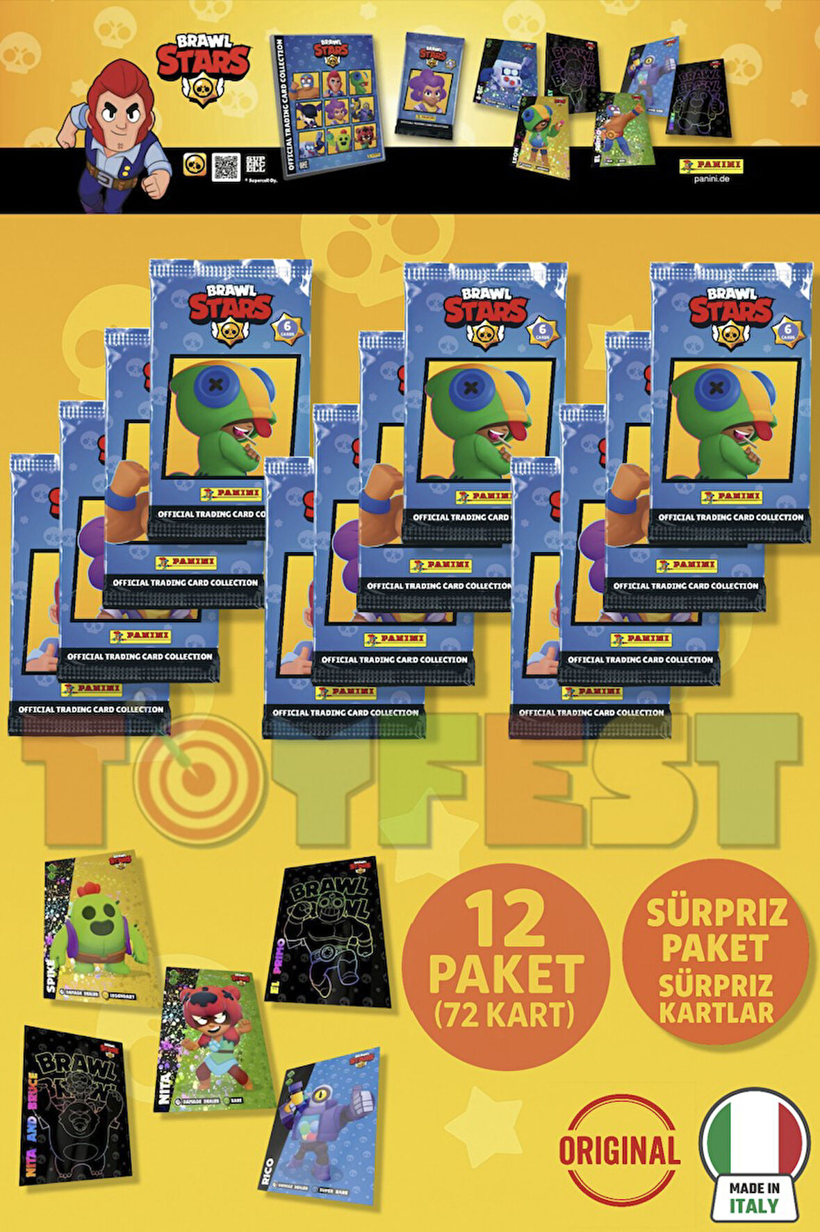 Brawl Stars Panini Resmi Kart Paketi: 12 Paket (72 Kart)