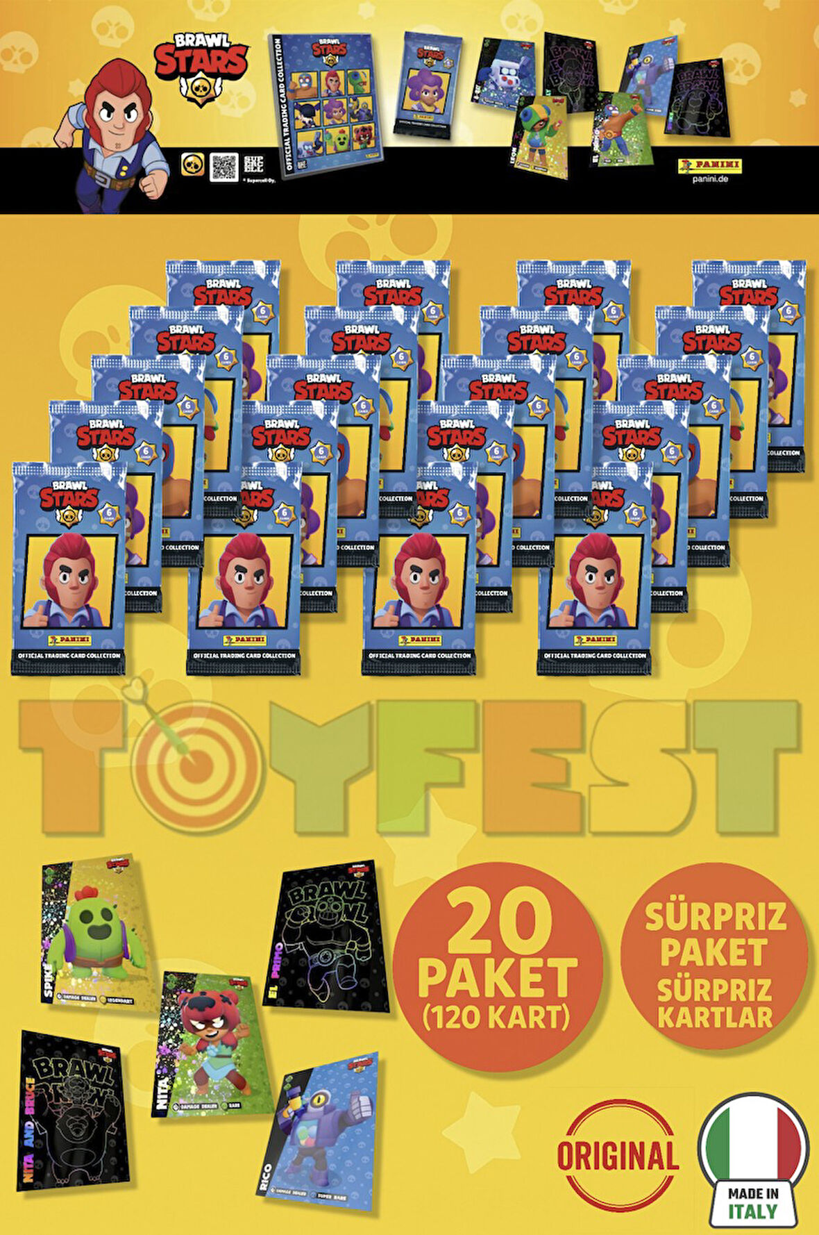 Brawl Stars Panini Resmi Kart Paketi: 20 Paket (120 Kart)