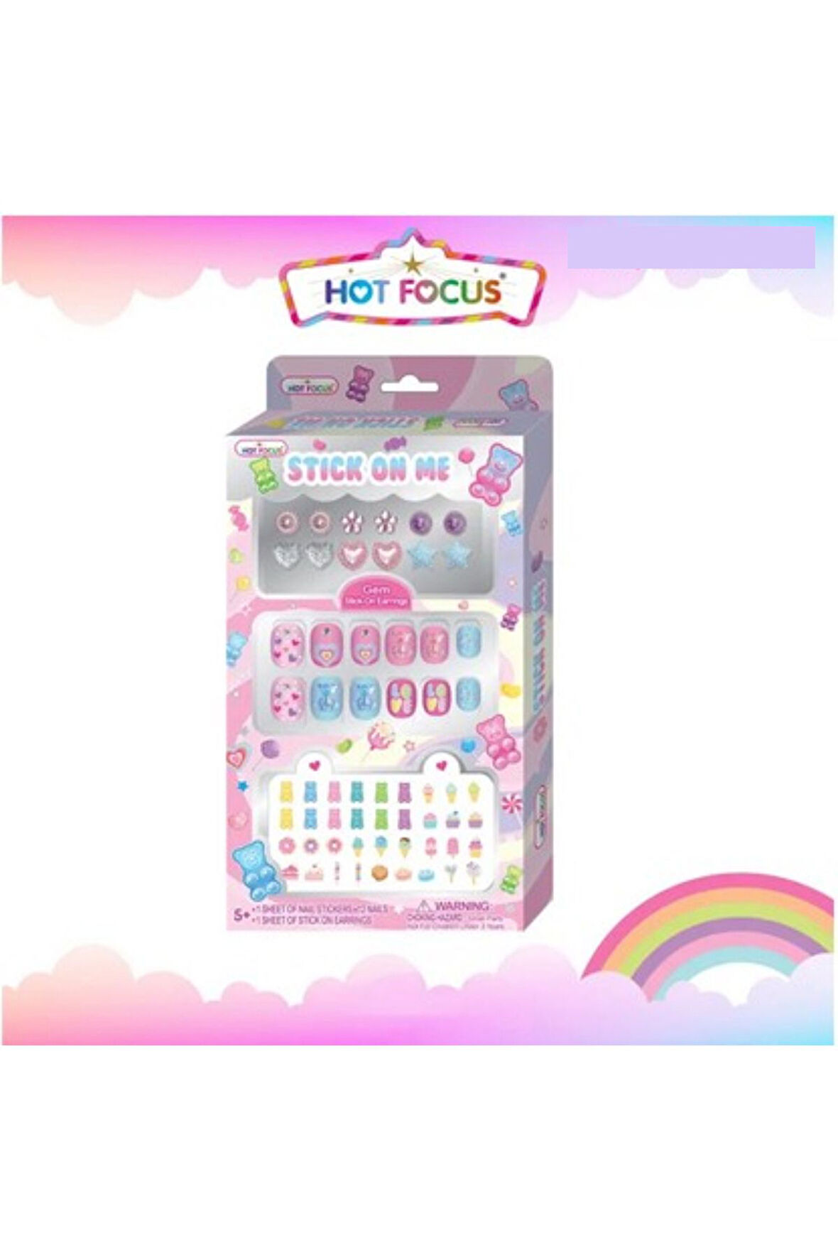 Renkli 3D Stickers lı Çocuk Takma Tırnak Seti ve Küpe Sticker Seti