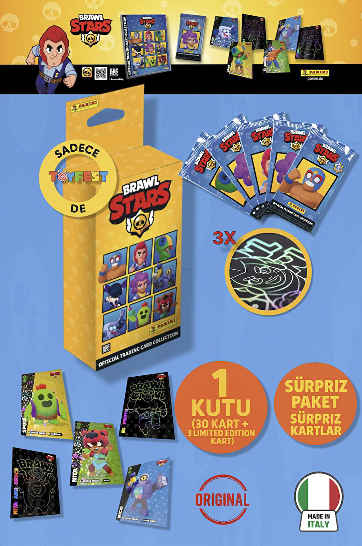 Brawl Stars Panini Resmi Kart Kutusu : 1 Kutu (30 Kart + 3 Limited Editon Kart)