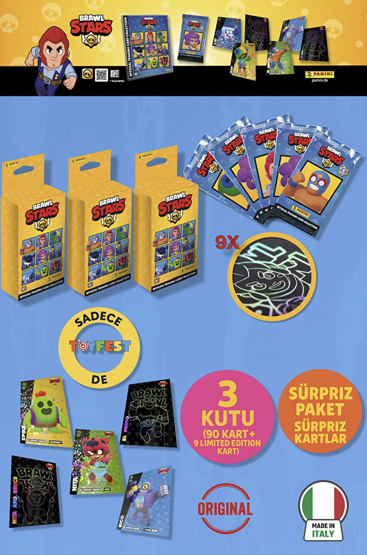 Brawl Stars Panini Resmi Kart Kutusu: 3 Kutu (90 Kart + 9 Limited Edition Kart)