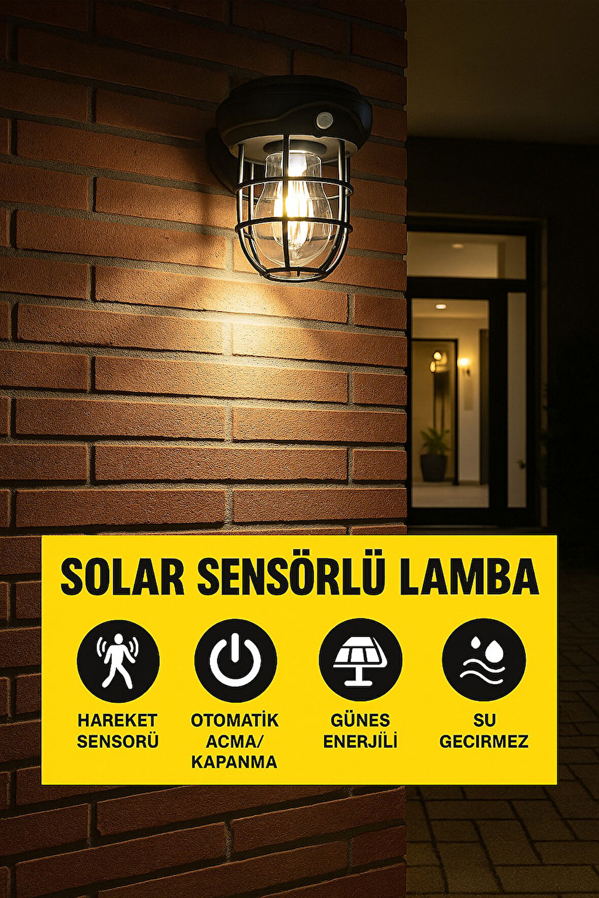 Solar Sensörlü Su Geçirmez Lamba 1200LM 3 Modlu Hareket Algılayıcı