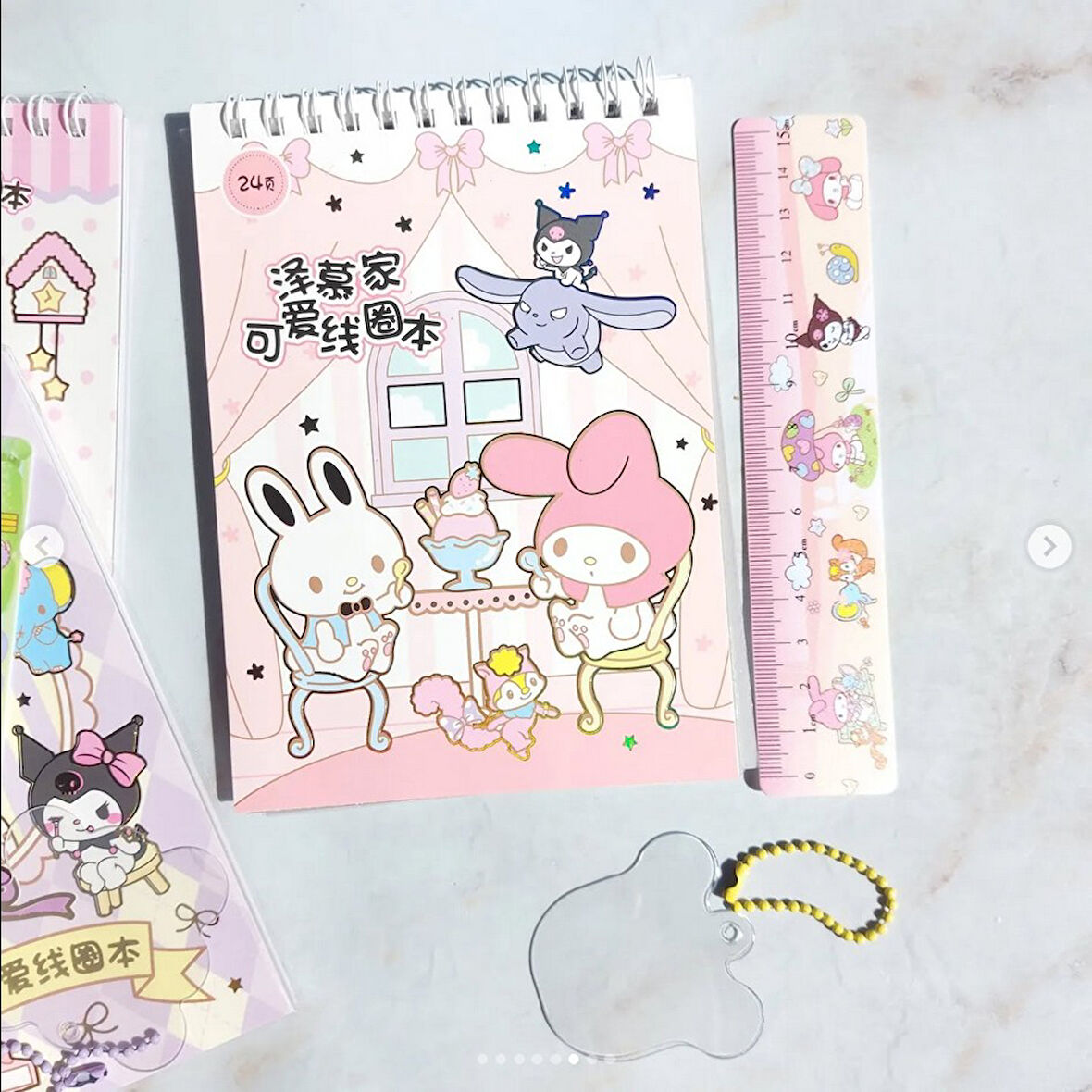 Spiral Not Defterli Cetvelli My Melody Kuromi Model Normal ve Şeffaf Sticker Dergisi - MODEL 3