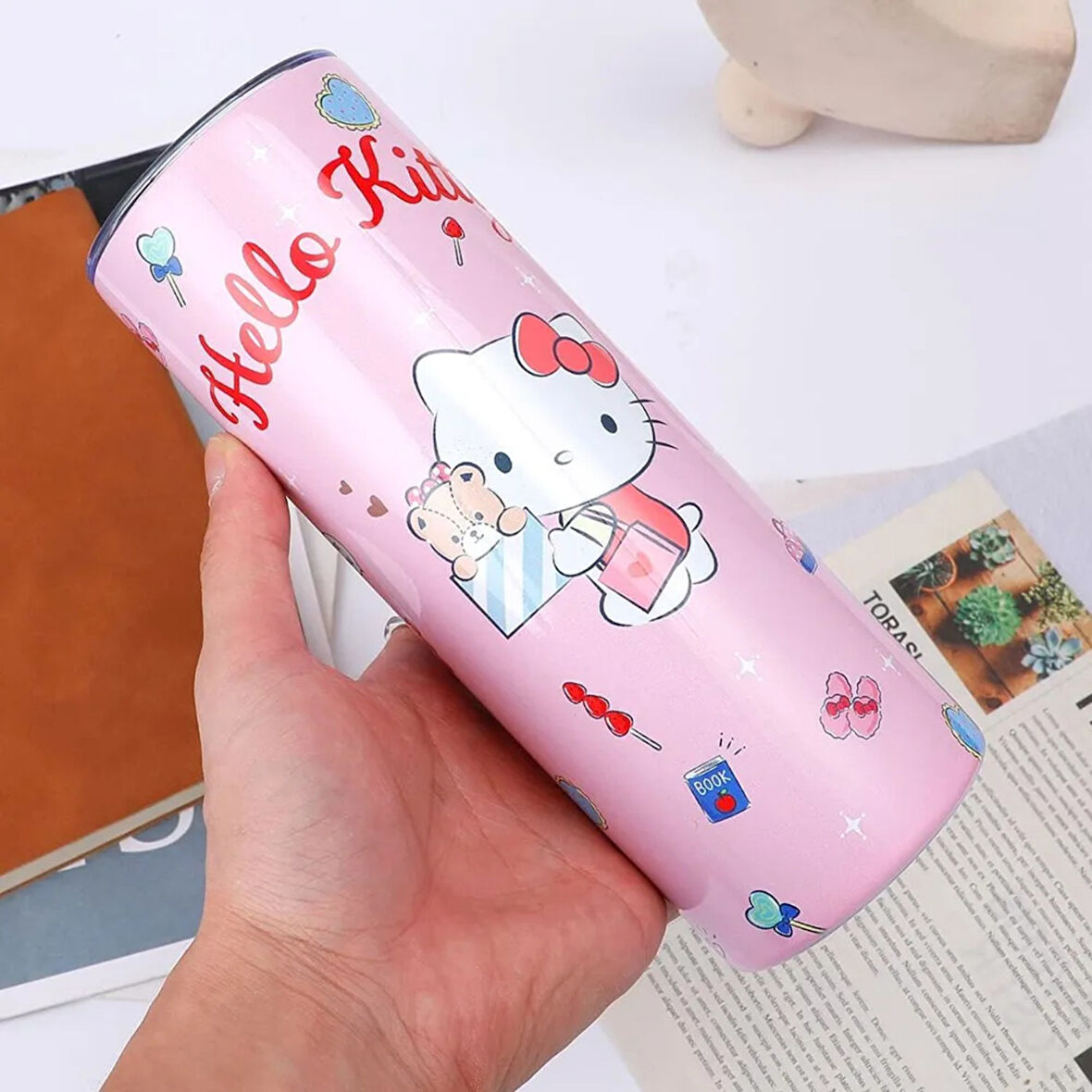 Hello Kitty Figürlü Metal Çelik Bardak Kupa Termos Mug - 26 CM X 17 CM