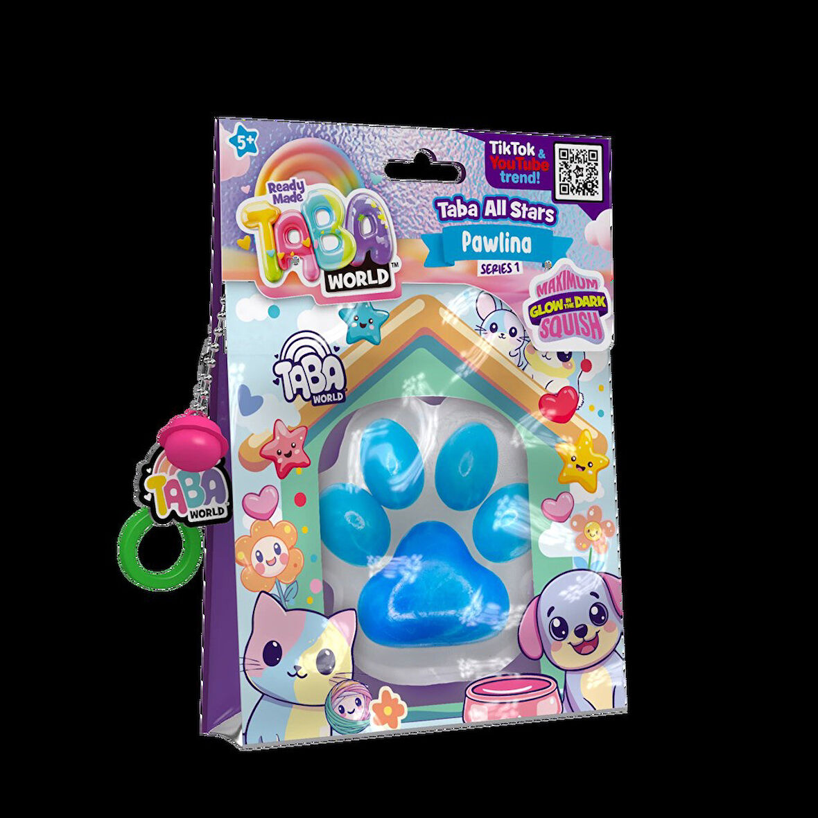 Taba World Pawlina Glow Paw İzli Squishy Oyuncak Seri 1 Pom Pomlu ve Anahtarlıklı