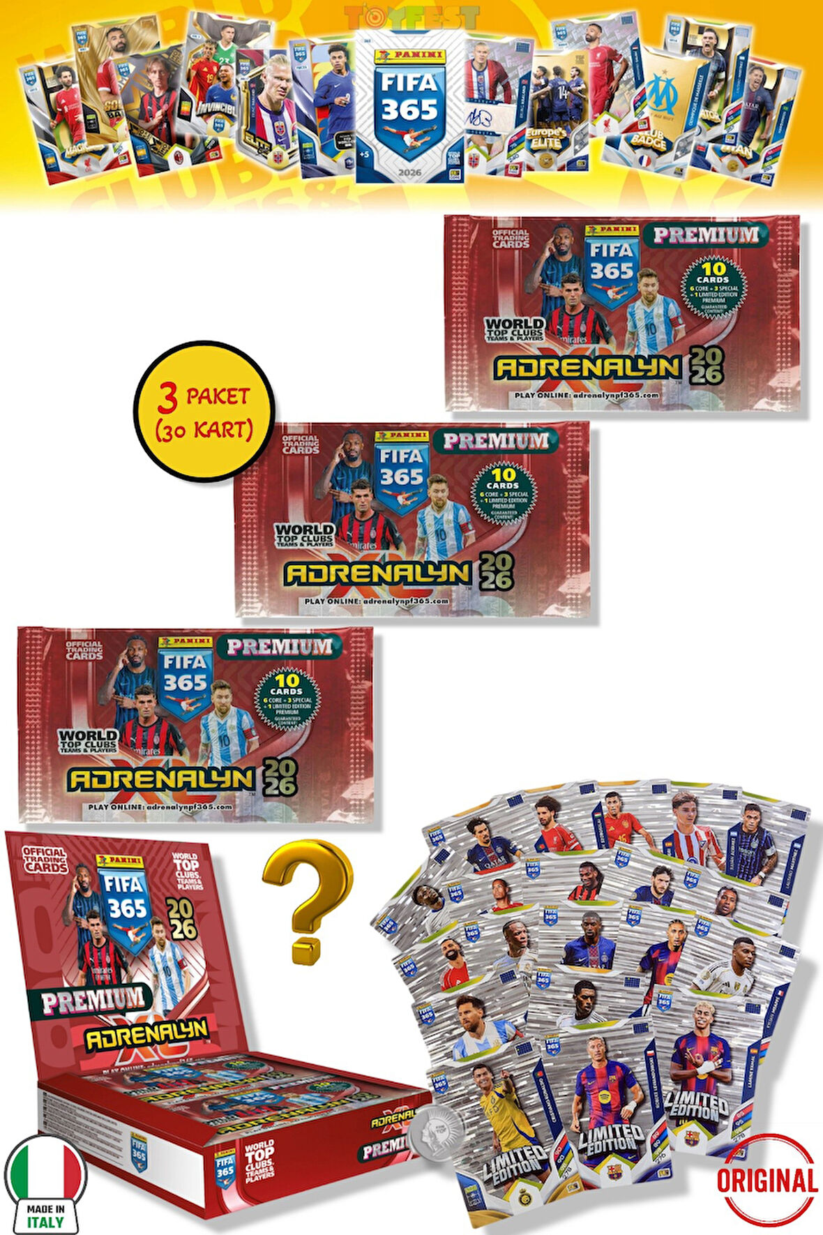 Panini Fifa 2026 Premium 3 Paket - 30 Kart (18 Core 3 Fans 3 Power 3 Jewel 3 Limited Edition)