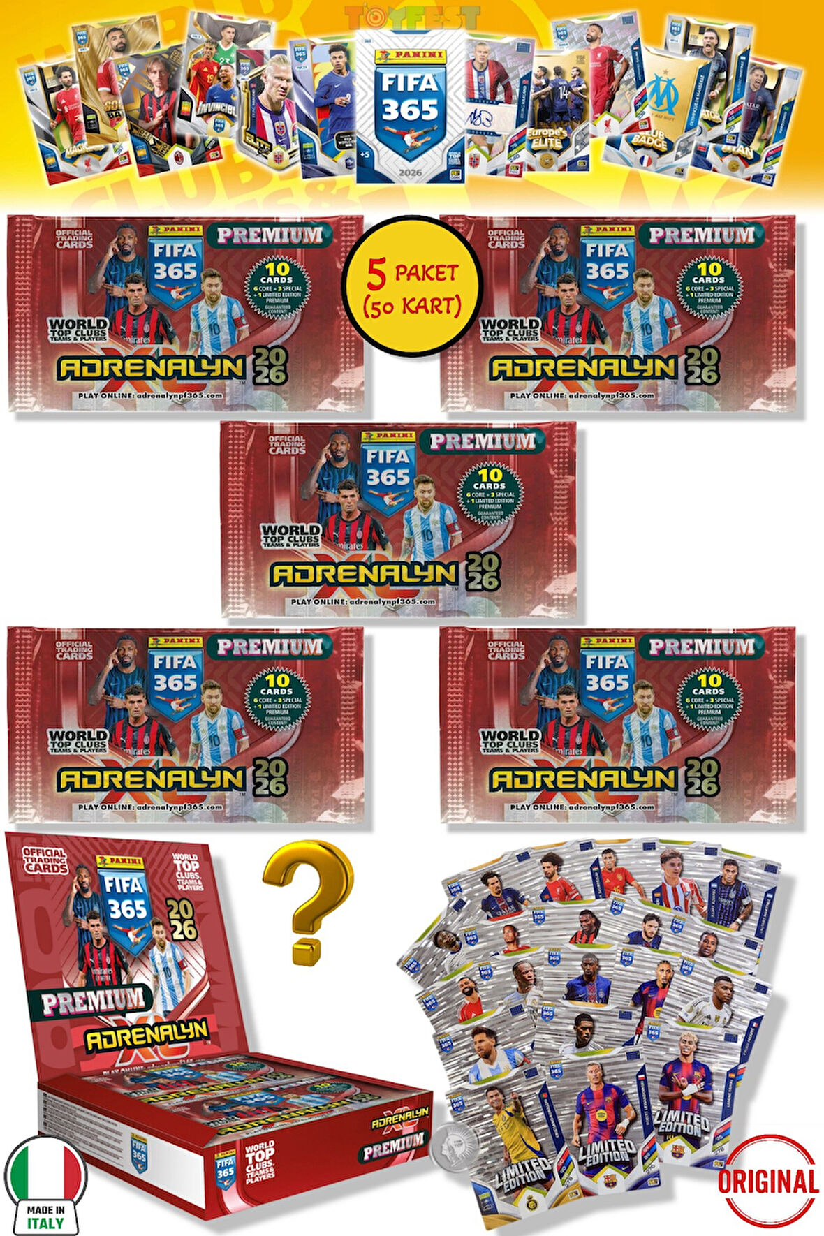 Panini Fifa 2026 Premium 5 Paket - 50 Kart (30 Core 5 Fans 5 Power 5 Jewel 5 Limited Edition)