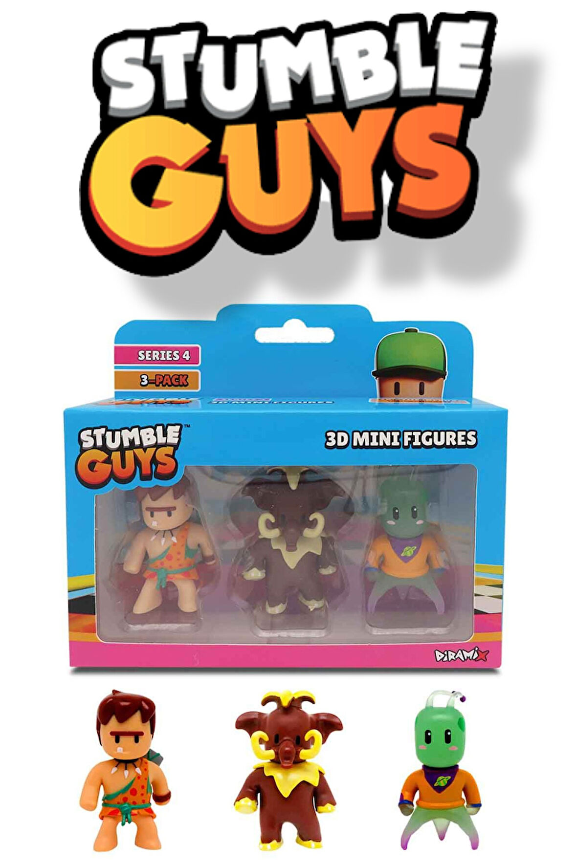 Stumble Guys 3'lü Mini Figür Seri 4 - Cave Guy - Wooly - Zarkaan The Destroyer