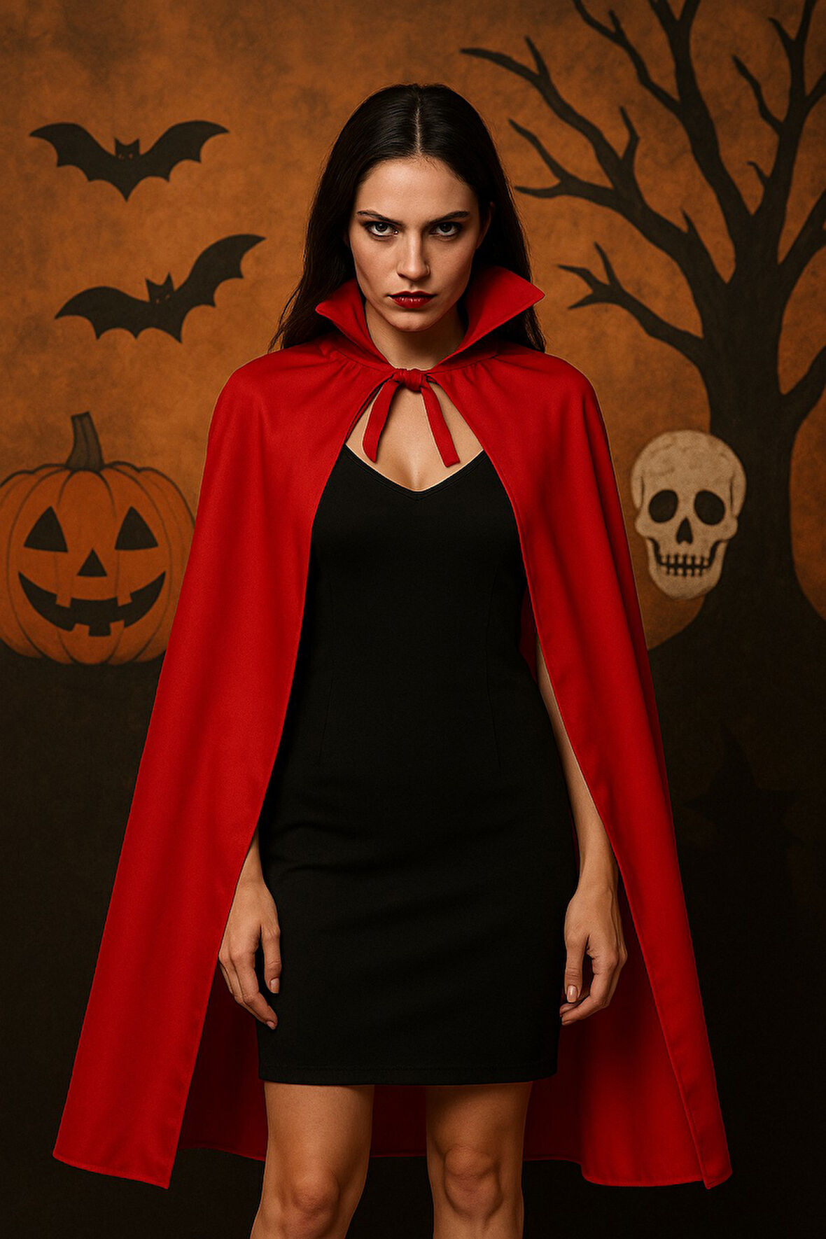 Kırmızı Şeytan Pelerini 120 cm Halloween Kostüm Aksesuarı