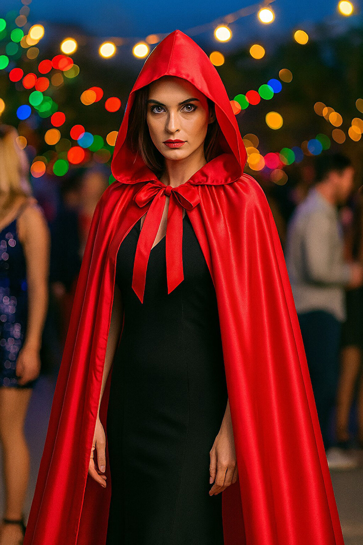 Kırmızı Şeytan Pelerini Kapşonlu 120 cm Halloween Kostüm Aksesuarı