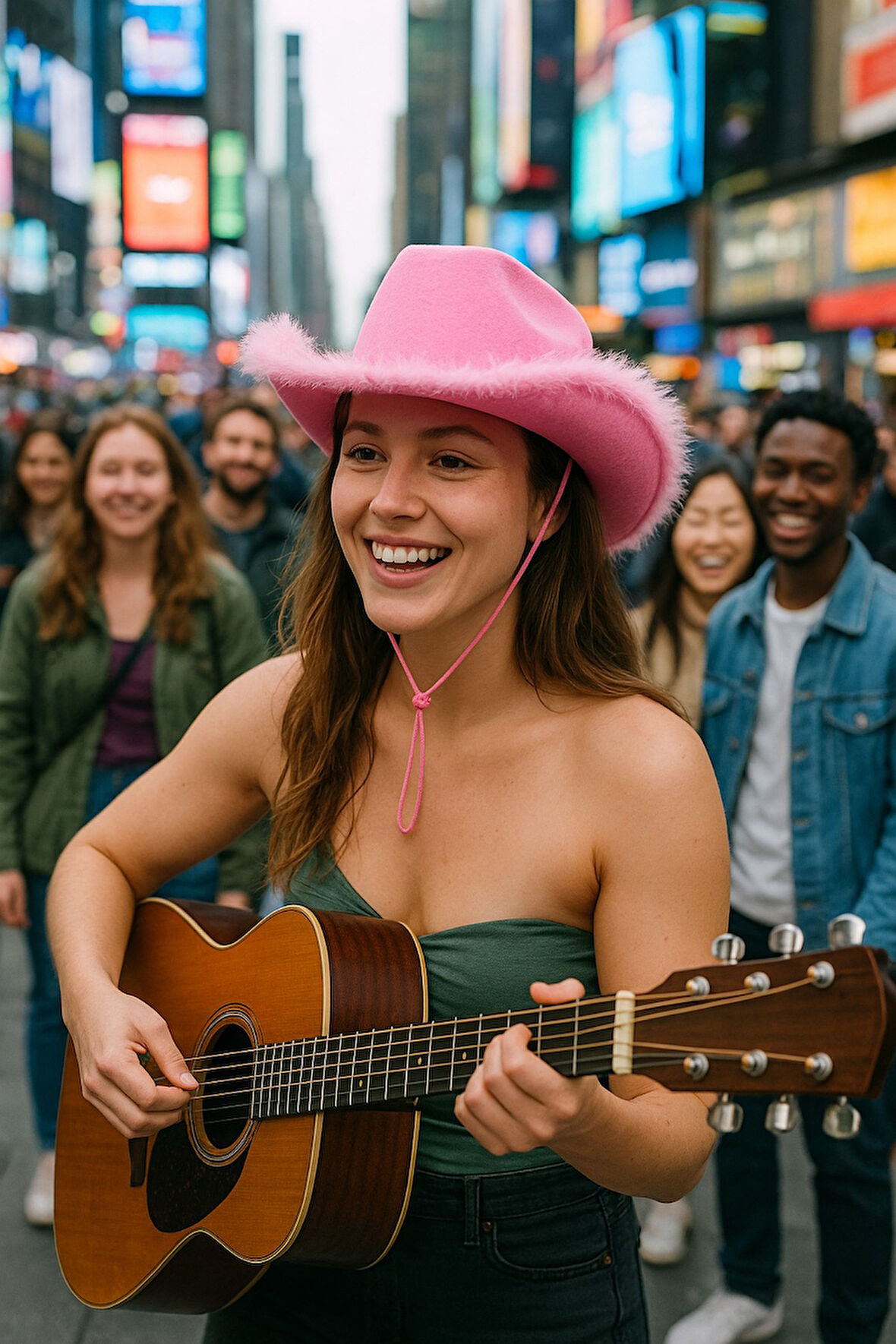 Pembe Tüylü Kadın Kovboy Şapkası Ayarlanabilir Pembe İpli Yetişkin Boy Parti Kostüm Aksesuarı