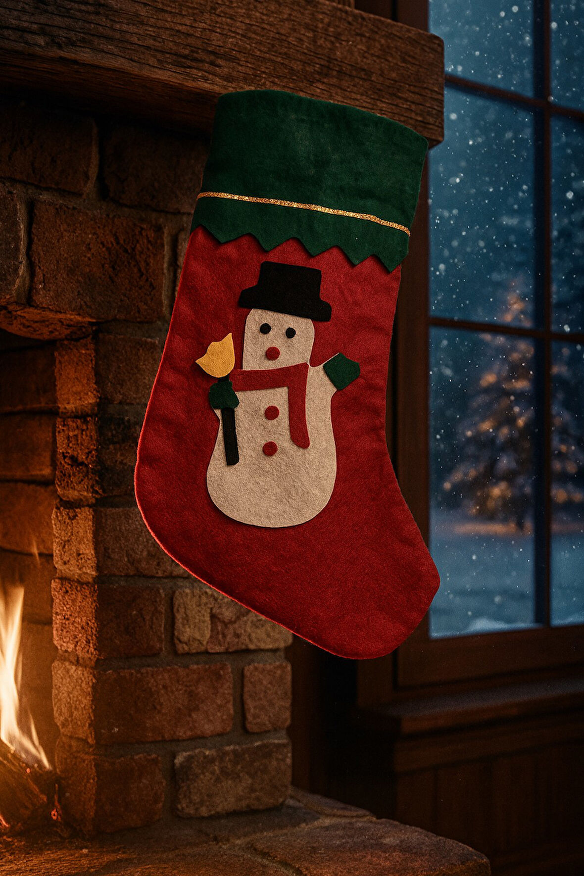 Kardan Adam Desenli Keçe Yılbaşı Çorabı Şömine Dekoru Hediyelik Kese Noel Süsleme Ürünü