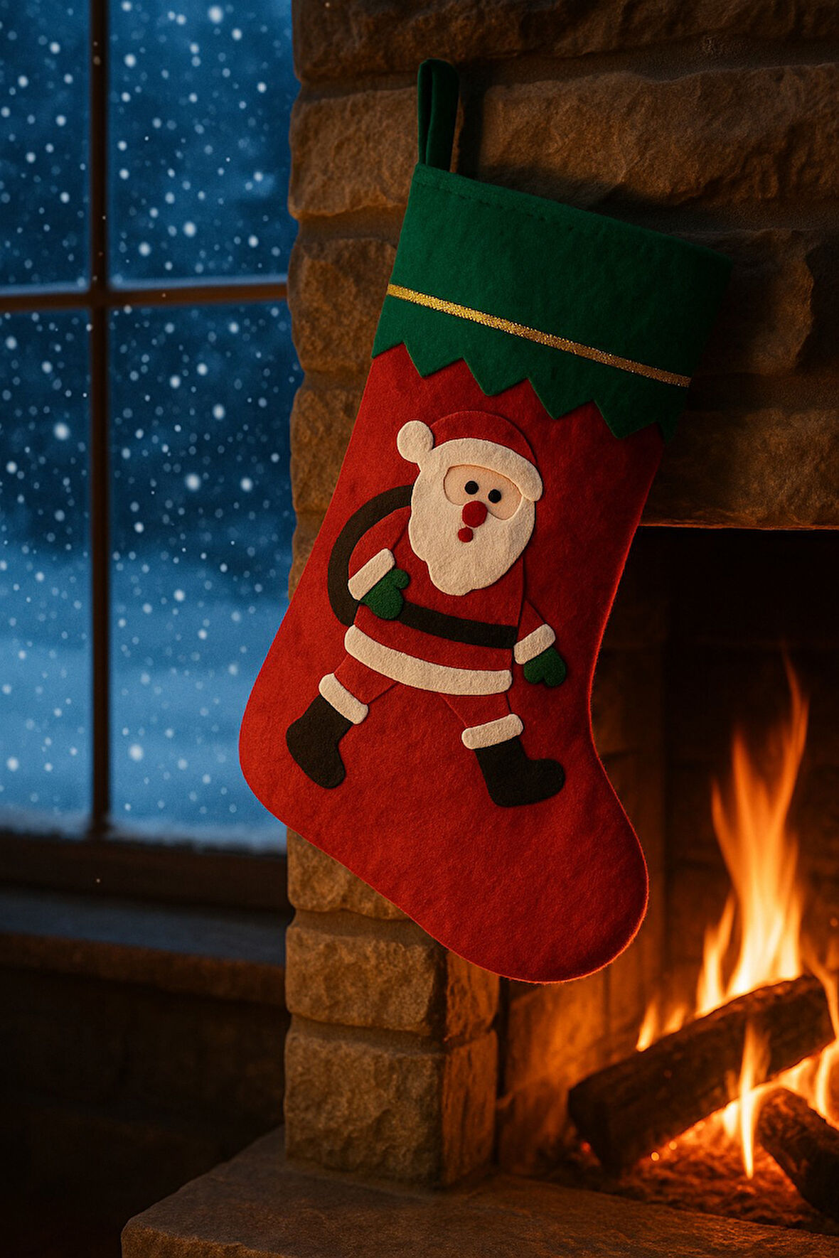 Noel Temalı Keçe Çorap Yılbaşı Süsü Hediyelik Dekoratif Kırmızı Yeşil Renkli Şık Tasarım