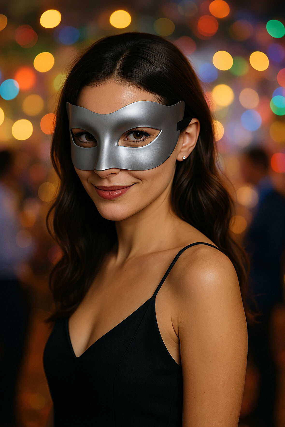 Gri Metalik Parti Maskesi Yetişkin Kadın İçin Şık Kostüm Aksesuarı Maske Balosu Model