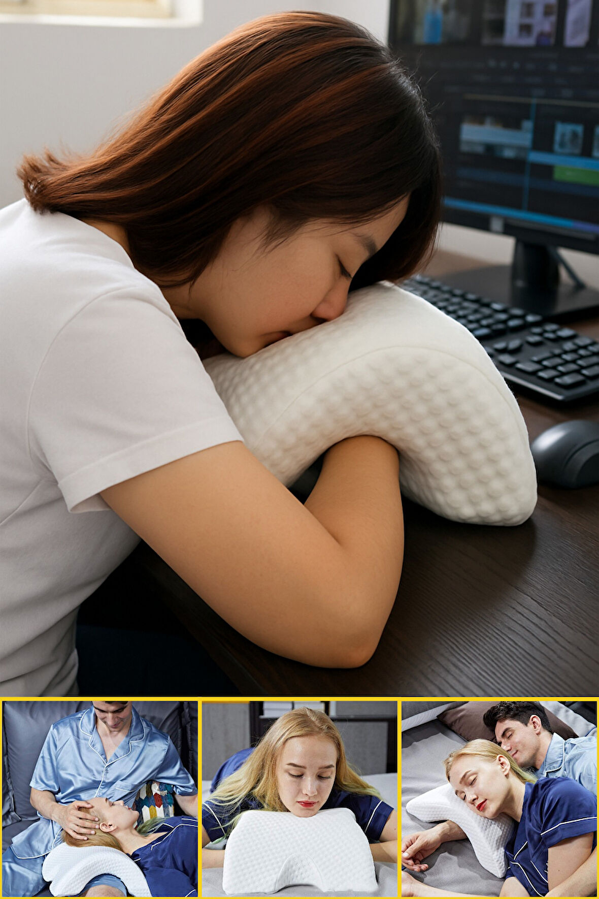 Ergonomik Hafızalı Sünger Boyun ve Kol Desteği Yastığı Ortopedik Cuddle Pillow Yıkanabilir Kılıf