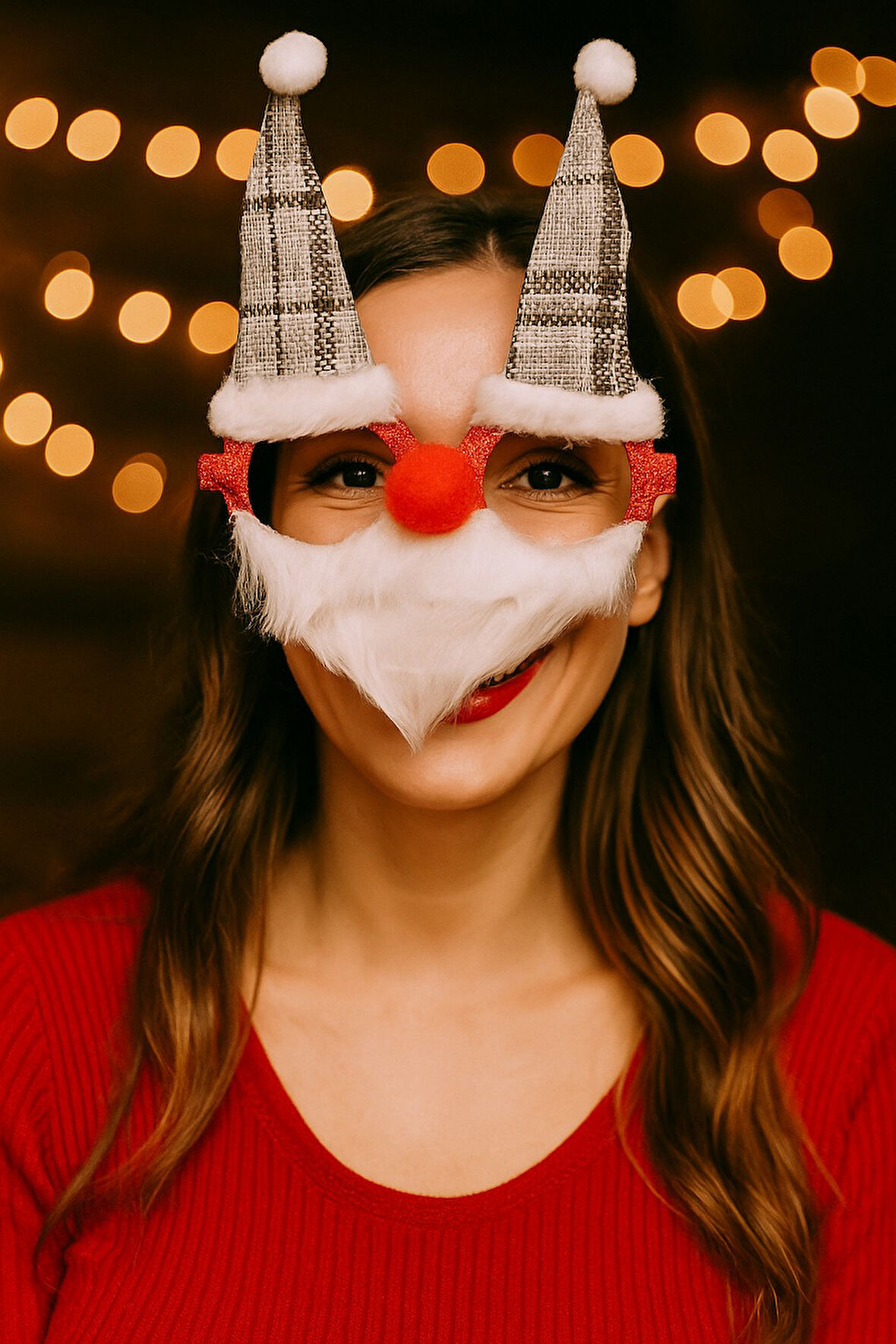 Yılbaşı Gözlüğü Noel Baba Sakallı Şapkalı Parti Aksesuarı Komik Fotoğraf Çekimi Gözlük Modeli