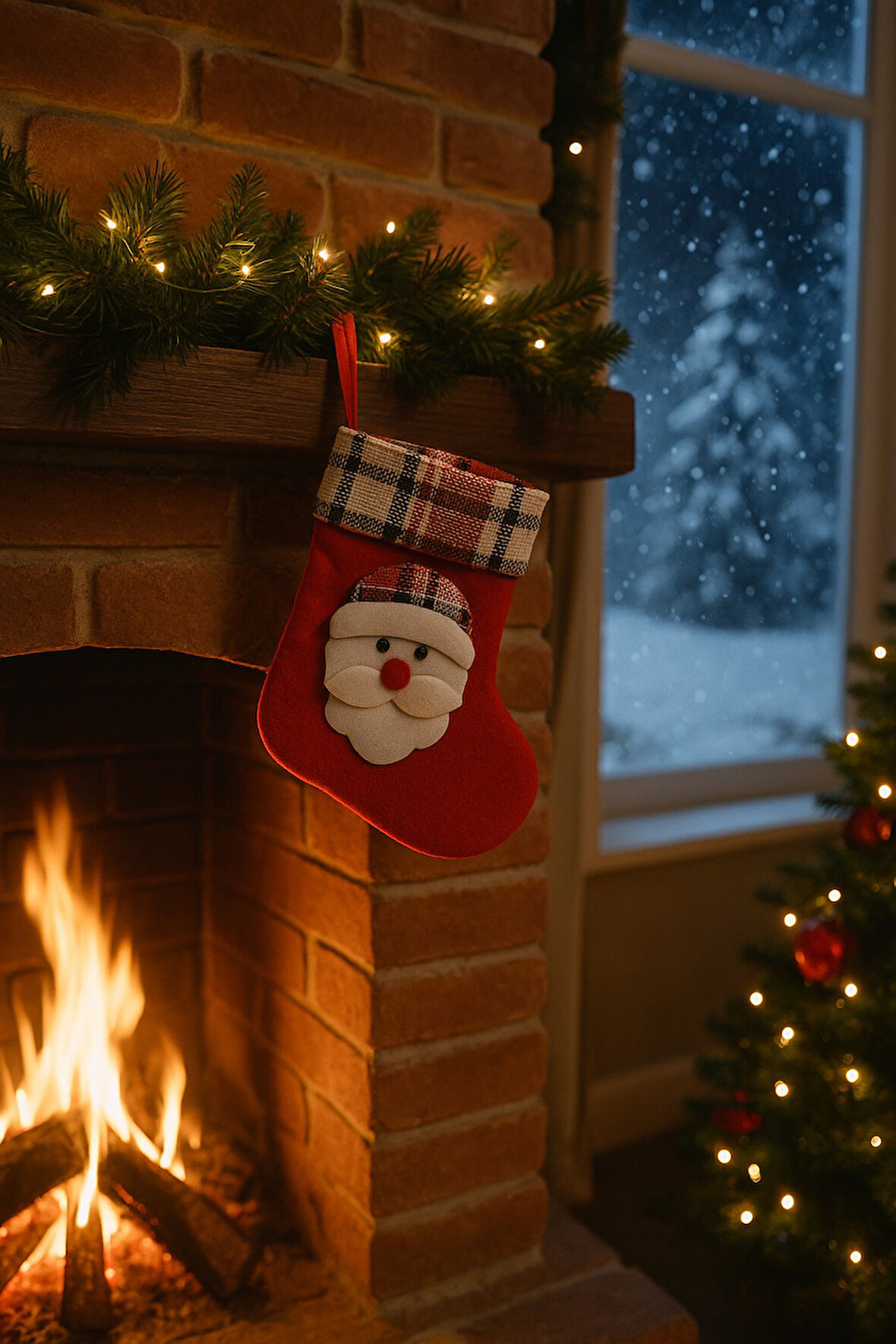 Yeni Yıl Temalı Kırmızı Keçe Noel Çorabı - Şömine Süsü ve Dekoratif Santa Hediye Çorabı