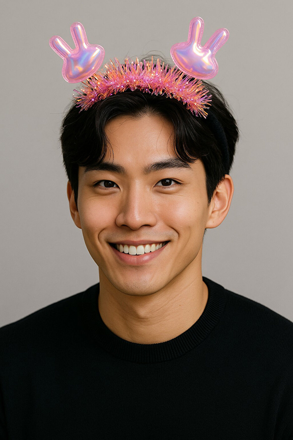 KPop Kore Style Yılbaşı Yeni Yıl Işıltılı Pembe Tavşan Kulaklı Taç Parti Konser Aksesuarı