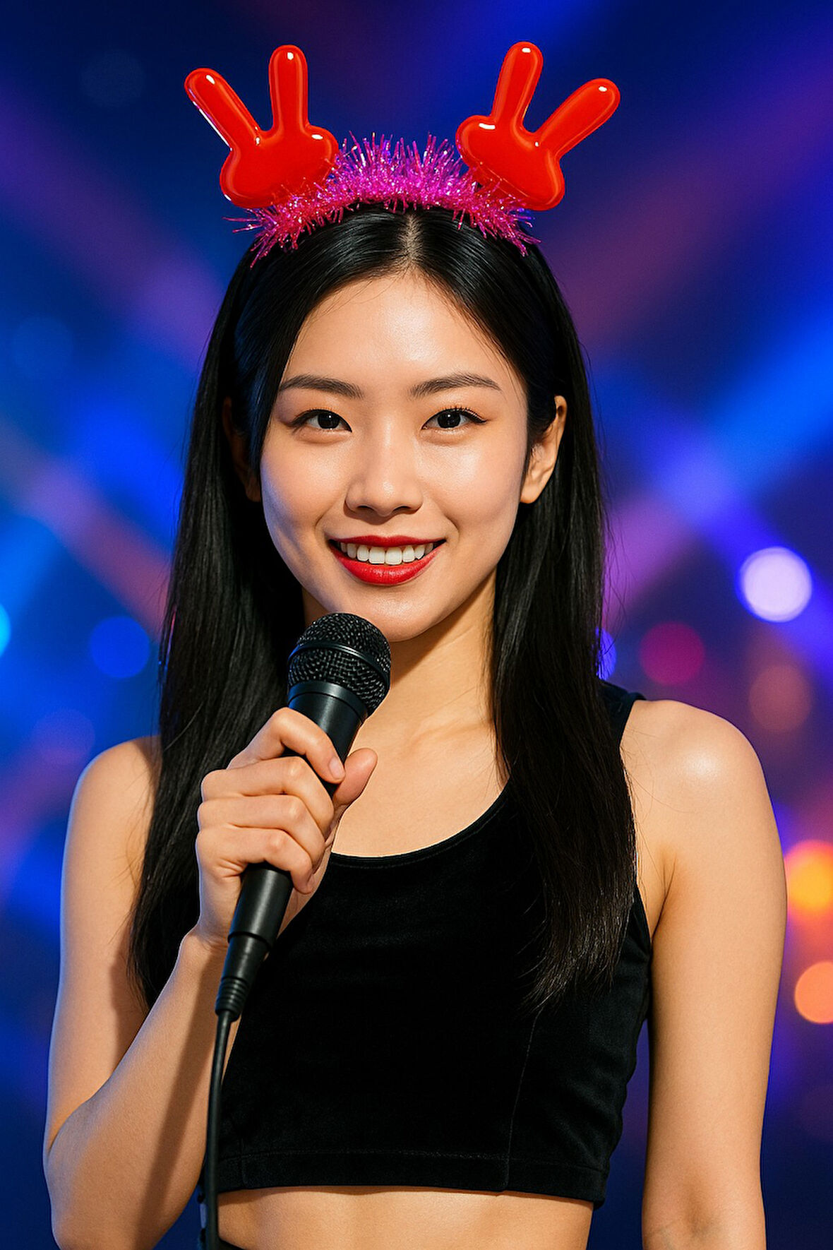 KPop Kore Style Işıltılı Kırmızı El Figürlü Kırmızı Simli Kadın Saç Bandı Yılbaşı Yeni Yıl Sahne Tac