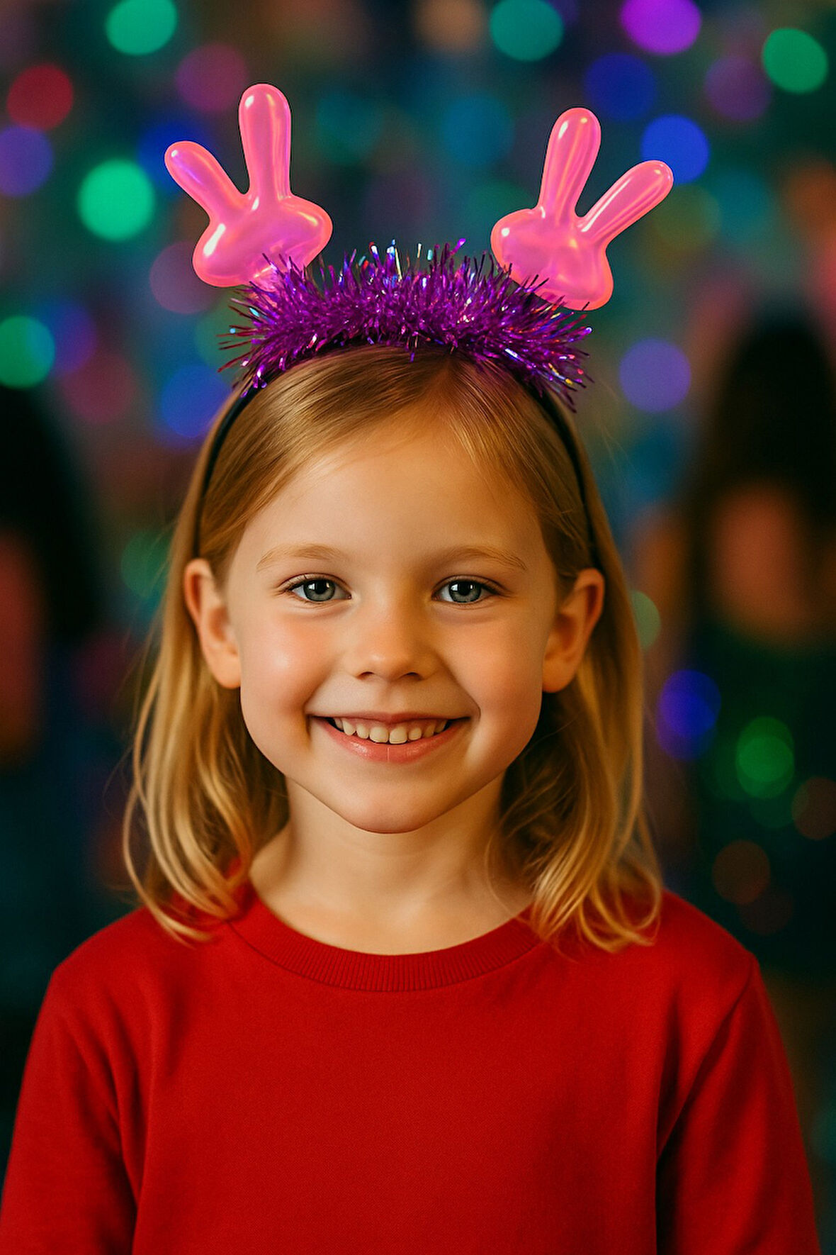 KPop Korean Style Yılbaşı Yeni Yıl Pembe Tavşan Kulaklı Mor Işıltılı Çocuk Parti Taç Aksesuarı