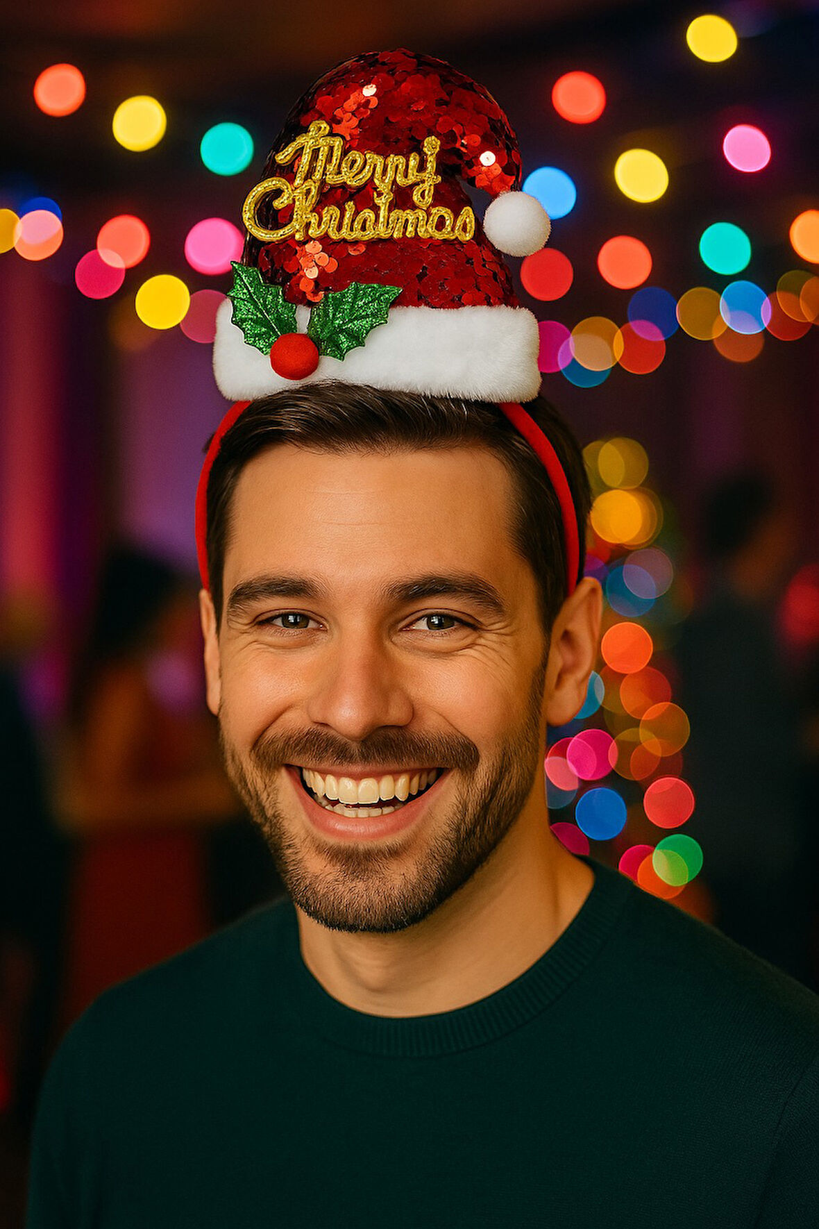 Yılbaşı Yeni Yıl Partisi Işıltılı Pul Şapkalı Kırmızı Noel Taç Merry Christmas Parti Aksesuarı