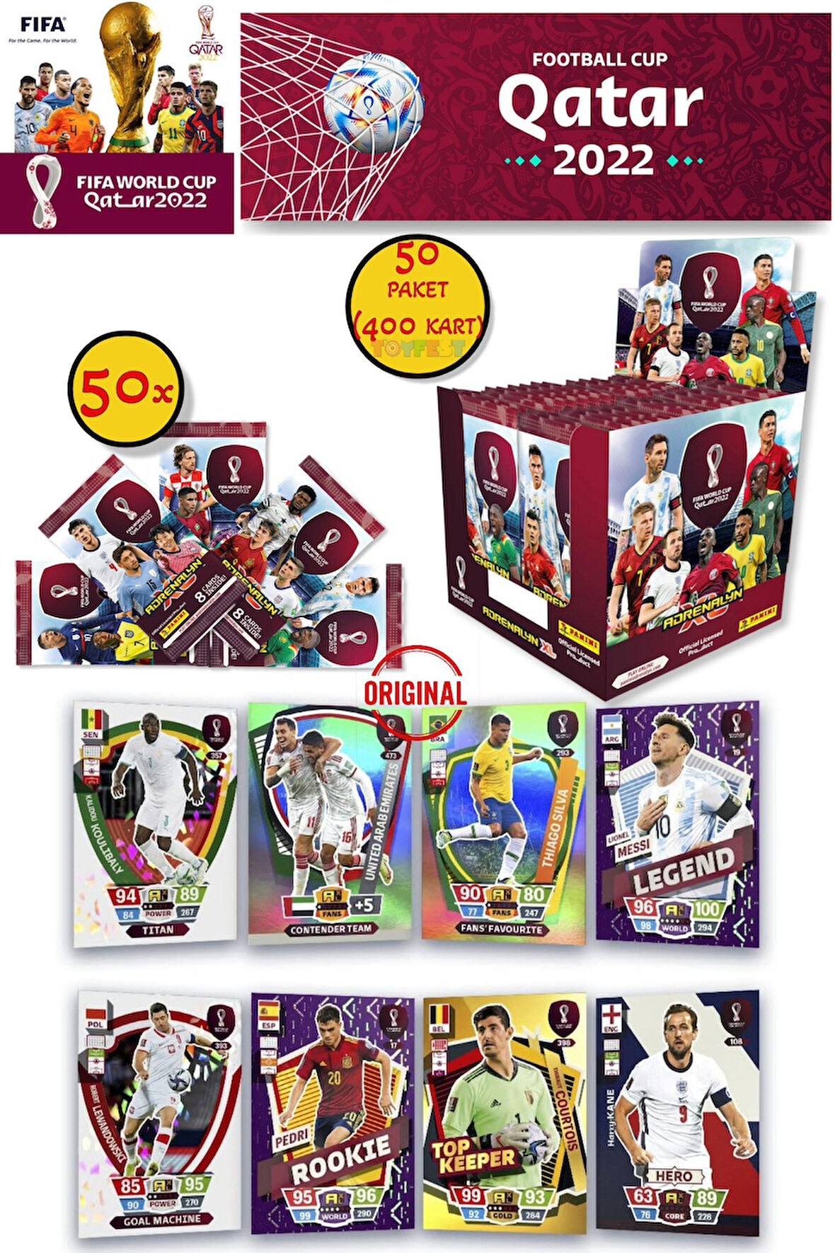 Dünya Kupası Panini FIFA 2022 Adrenalyn XL Qatar World Cup Trading Kartı (50 Paket 400 Kart)