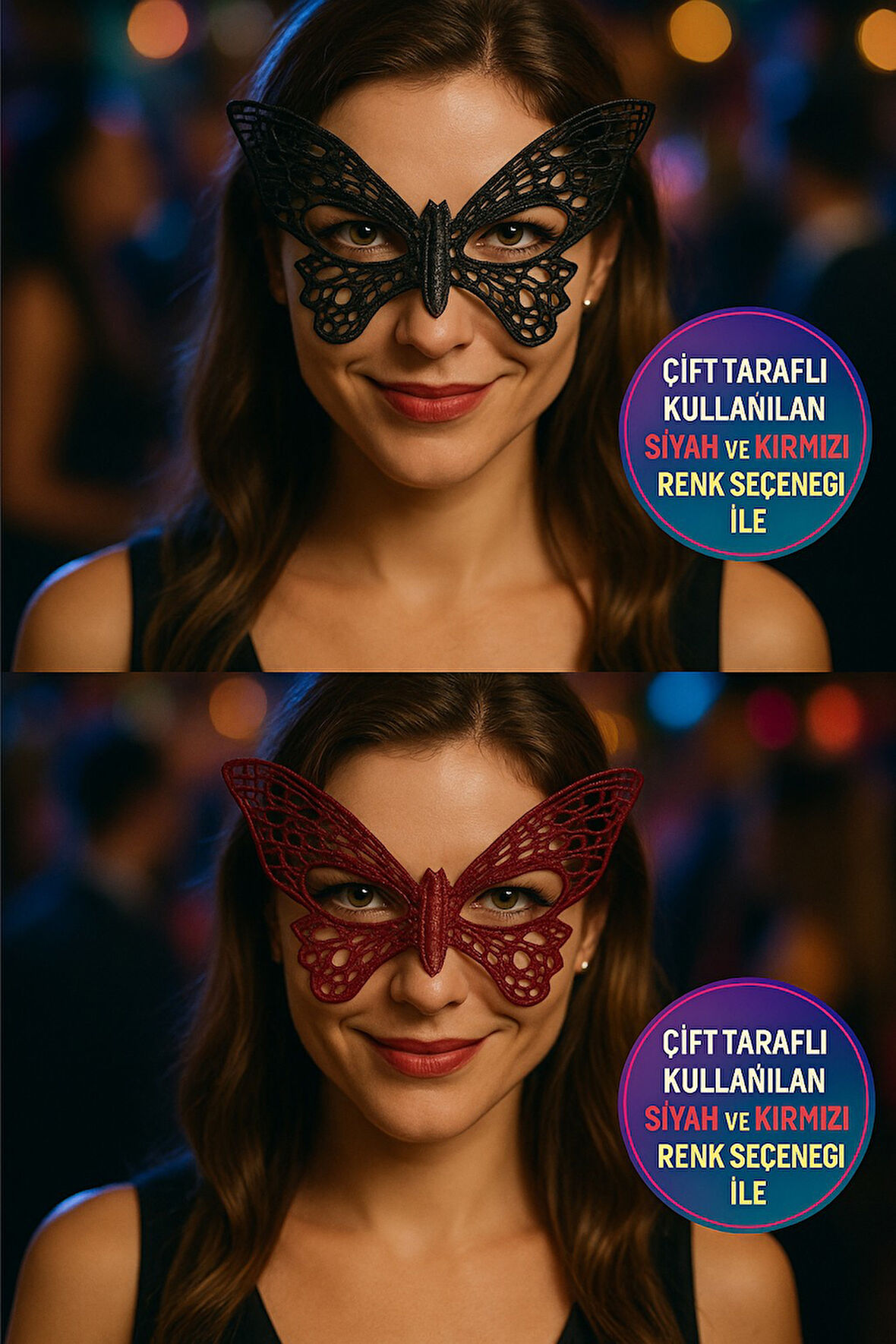 Çift Taraflı Dantelli Kelebek Maske Siyah Kırmızı Renk Seçenekli Şık Parti Aksesuarı Model - 3