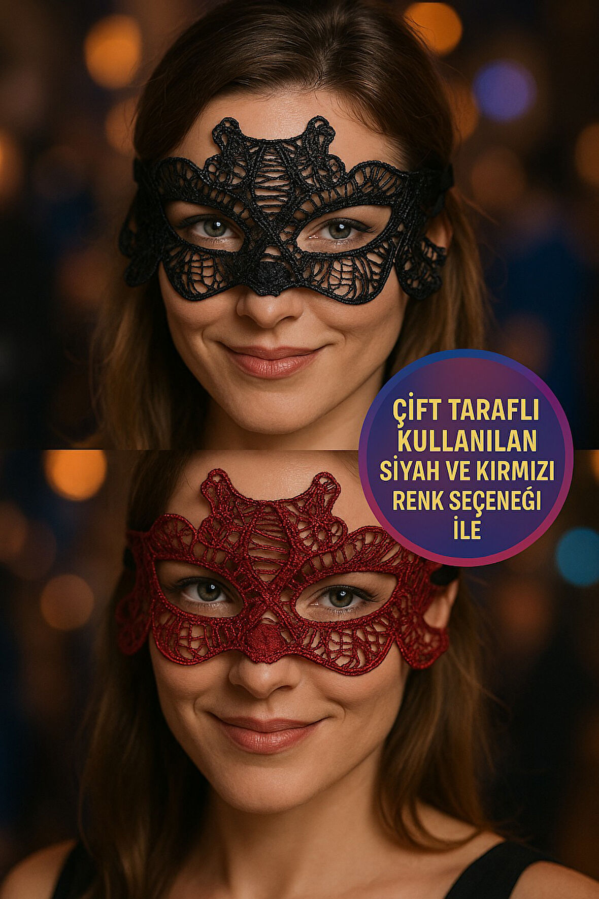 Çift Taraflı Dantelli Maske Siyah Ve Kırmızı Renk Seçenekli Şık Parti Ve Kostüm Aksesuarı Model - 4