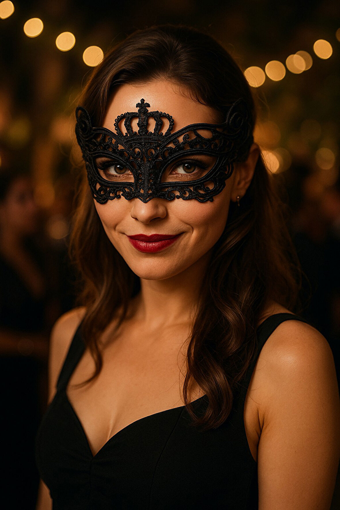 Siyah Dantel Taçlı Göz Maske Kadın Masquerade Kostüm Aksesuar Parti Maskesi - Model 11