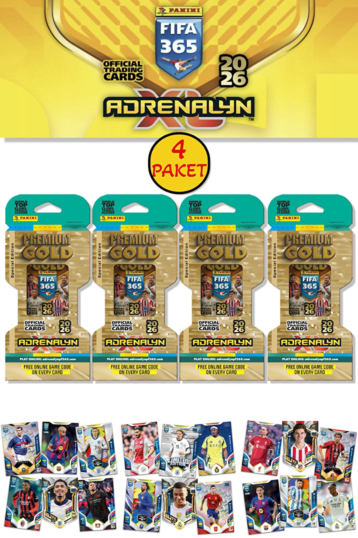 Panini Premium Gold 2026 Adrenalyn XL Futbolcu Kartı Special Edition (4 Paket 40 Kart) 