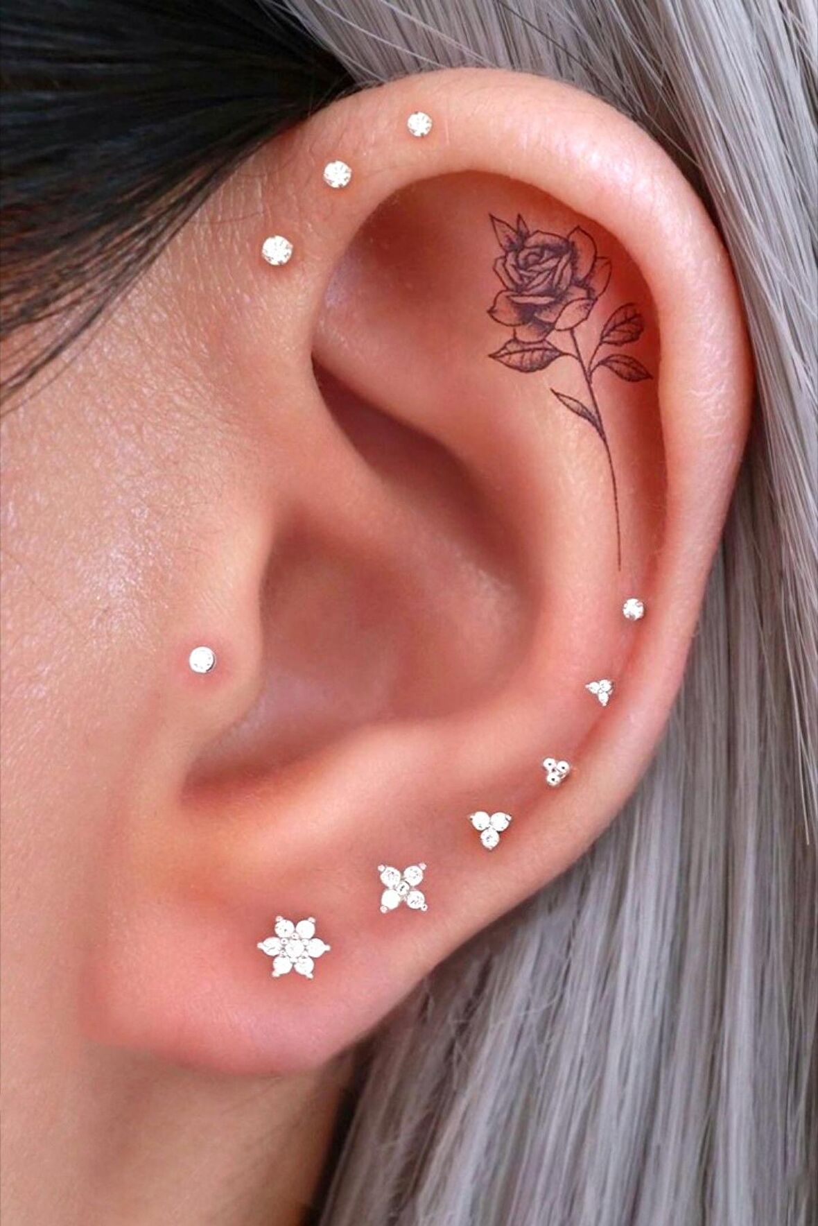 2 mm Tektaşlı 6 mm Çelik Piercing Gümüş Renkli