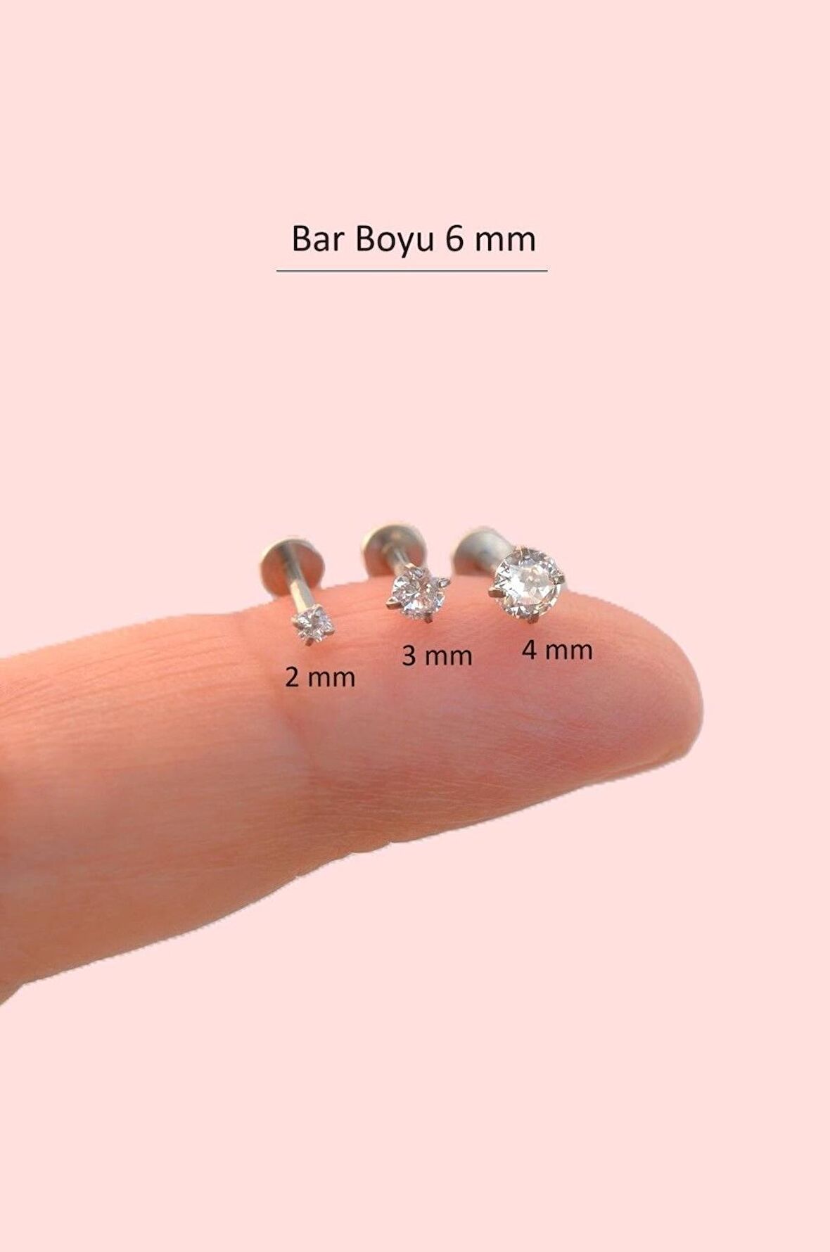 Tektaşlı 3'lü Set Çelik Piercing Tragus Helix Kıkırdak Lob Burun 6 mm Gümüş Renk