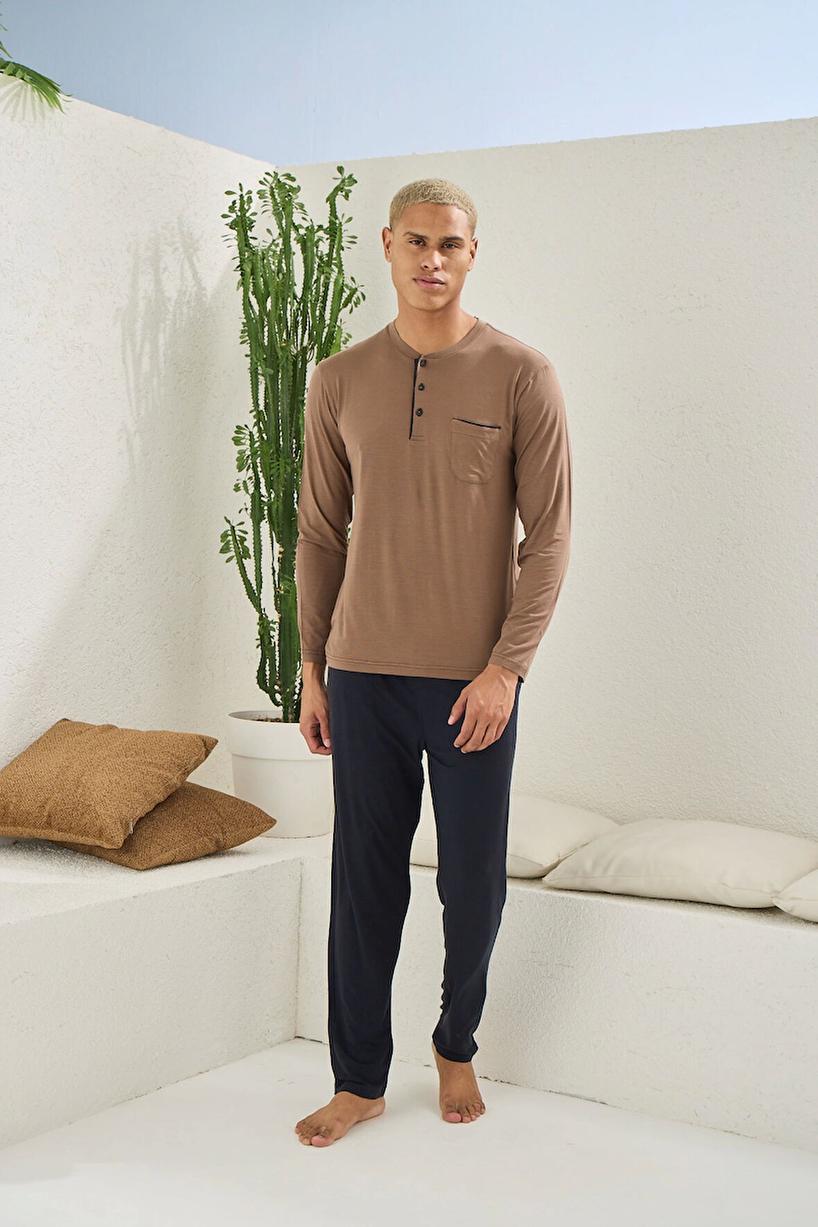 Kocabey 9220 Erkek Midi Yaka Uzun Kol Pijama Takım