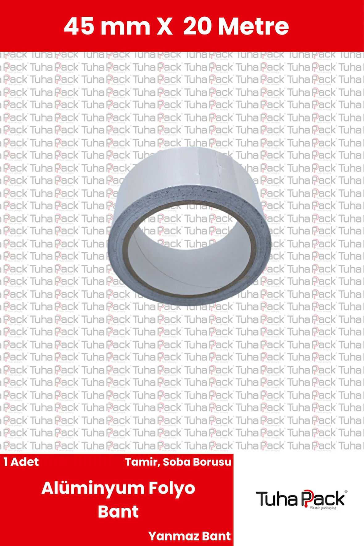 Alüminyum Folyo Bant 45mm X 20m (1 Adet) - Yanmaz, Isıya Dayanıklı, Soba Borusu ve Tamir Bandı