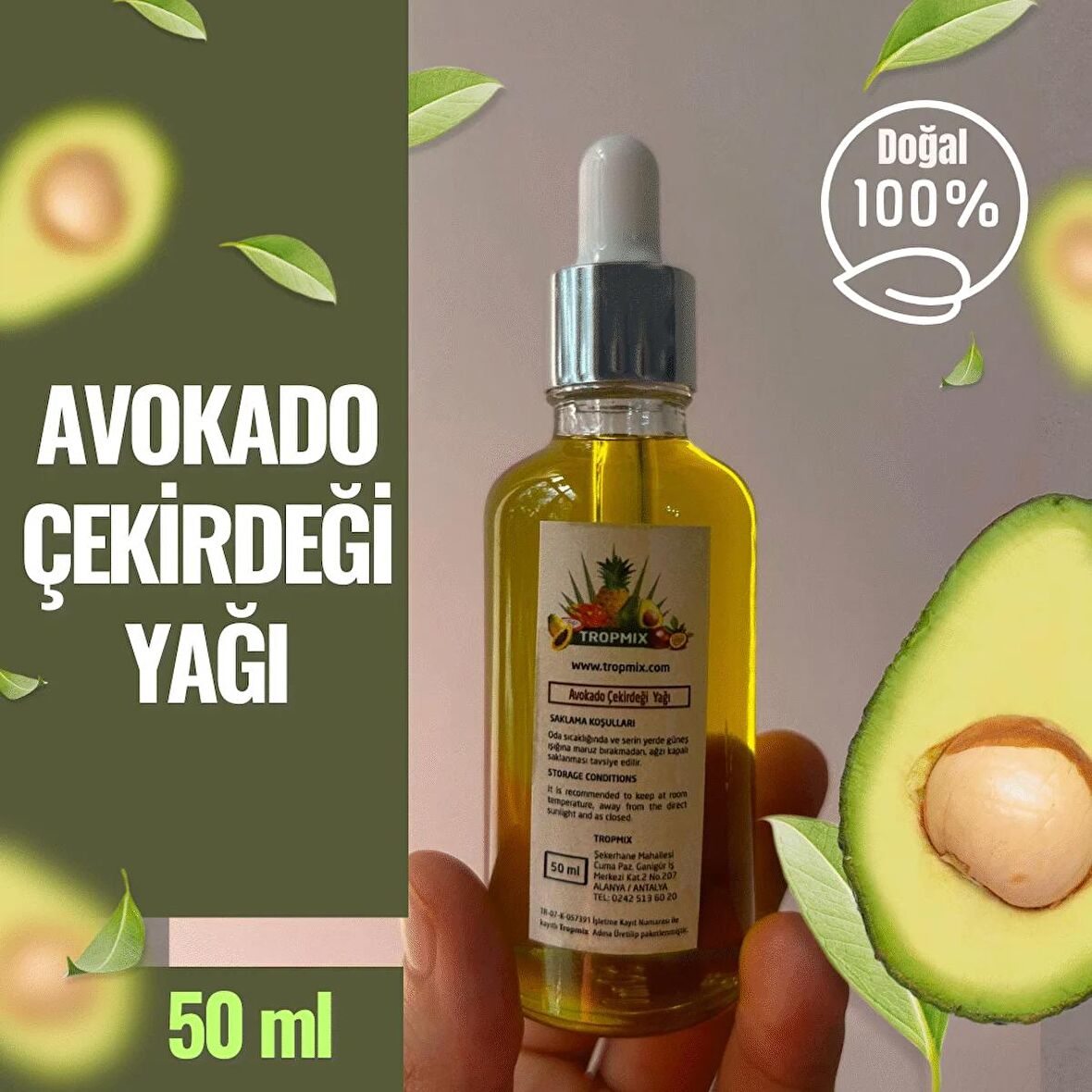 Tropmix El yapımı Avokado Çekirdeği Yağı 50 Ml