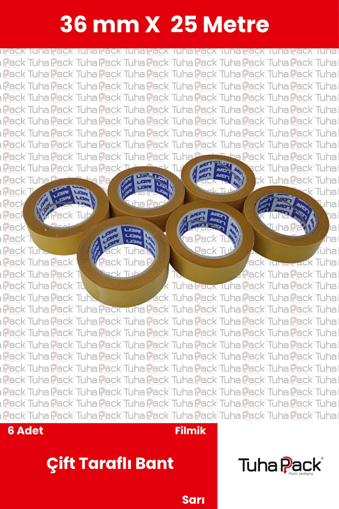 Çift Taraflı Bant 36mm X 25m Şeffaf Filmik (6 Adet) - Güçlü, Şerit Montaj ve Çok Amaçlı Kullanım