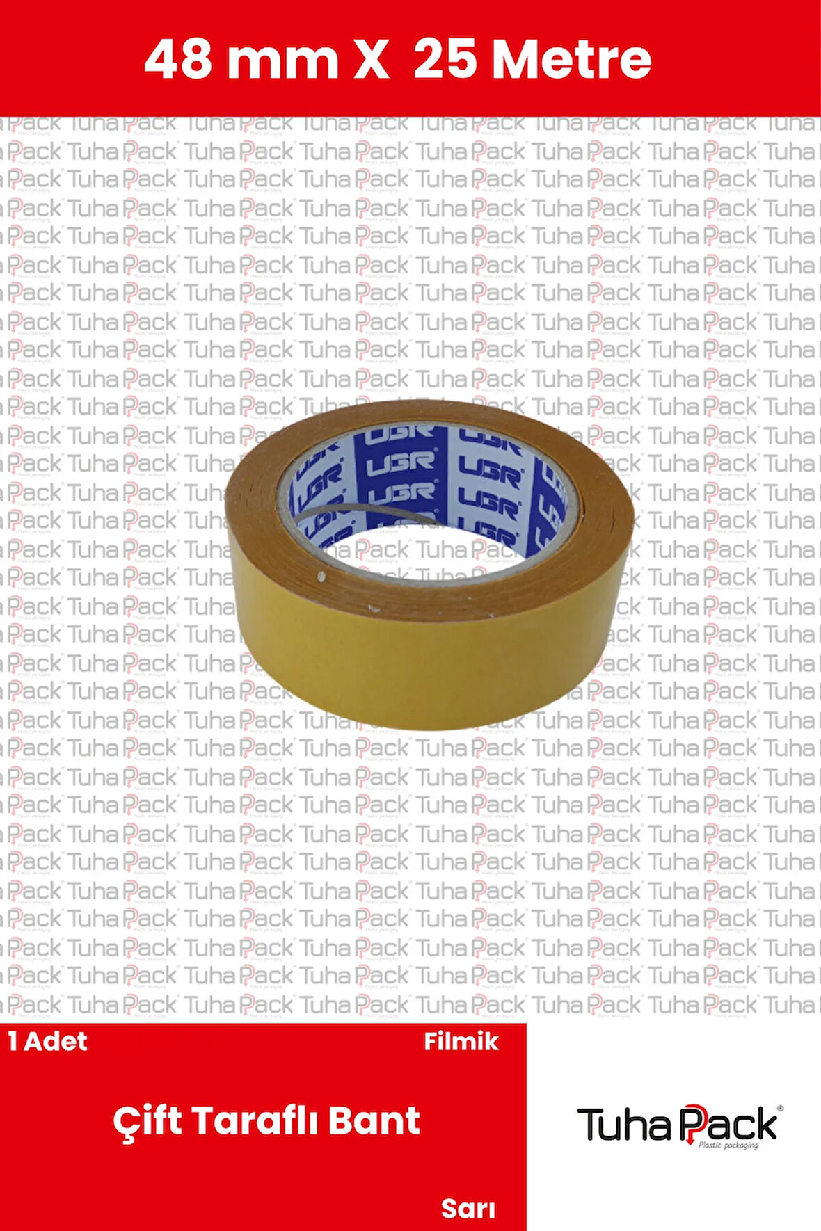 Çift Taraflı Bant 48mm X 25m Şeffaf Filmik (1 Adet)- Güçlü, Şerit Montaj ve Çok Amaçlı Kullanım