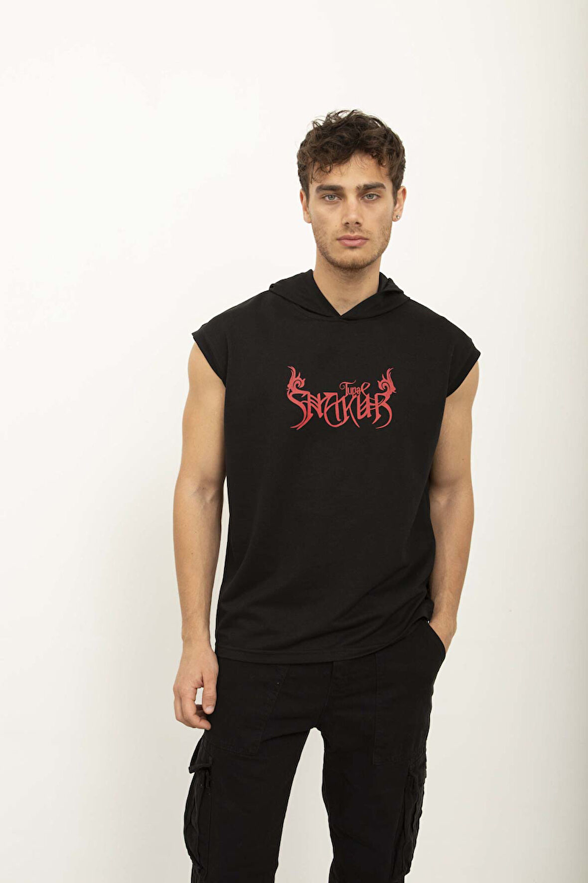 Tupac Ön Ve Arka Baskılı Kolsun Kapüşonlu T-Shirt