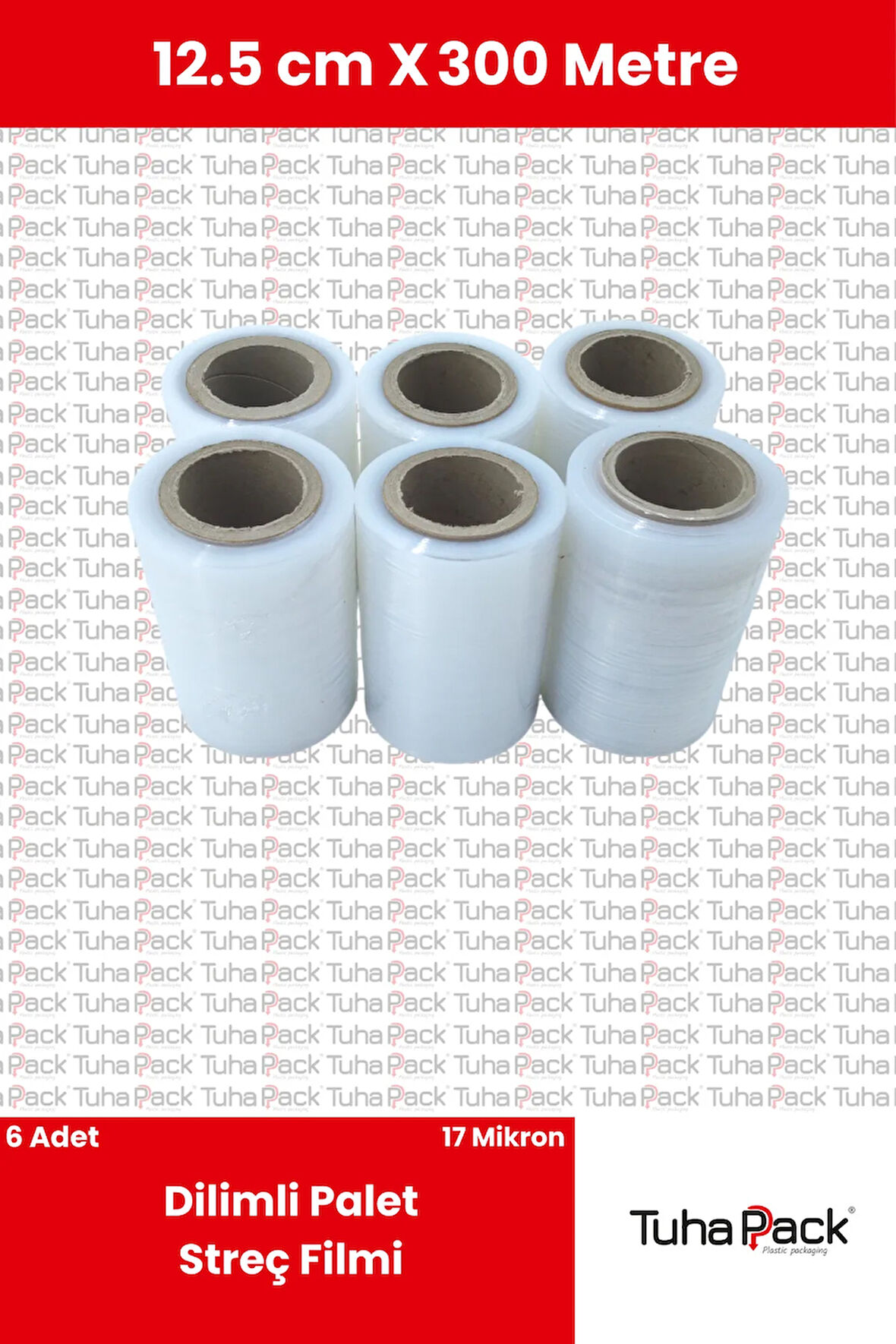 Dilimli Streç Film 12.5cm x 300m Şeffaf 17 Mikron (6'lı Paket) - Koli, Eşya ve Palet Streçi
