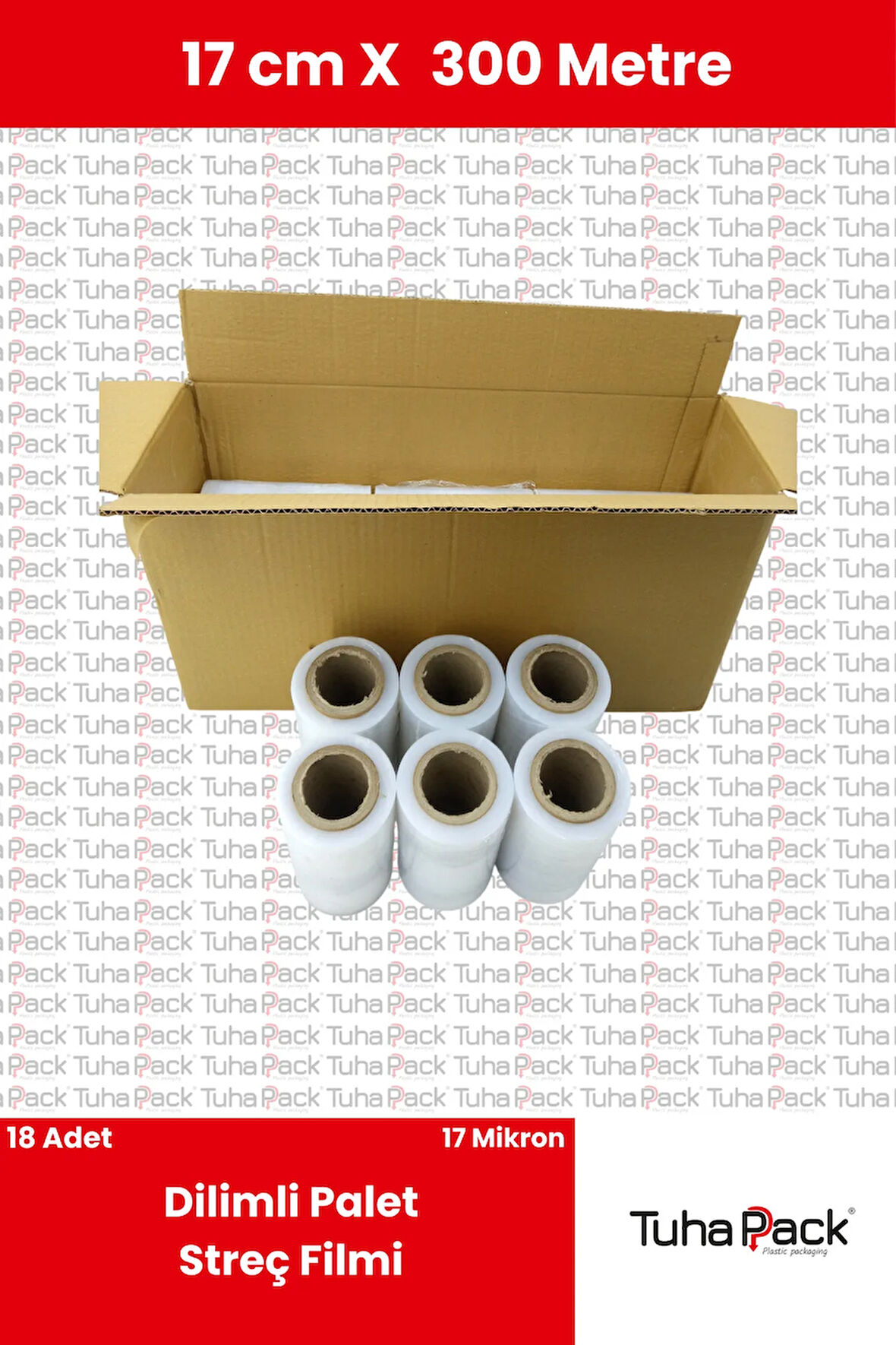 Dilimli Streç Film 17cm x 300m Şeffaf 17 Mikron (18'li Paket) - Palet, Koli ve Ağaç Aşılama Streçi
