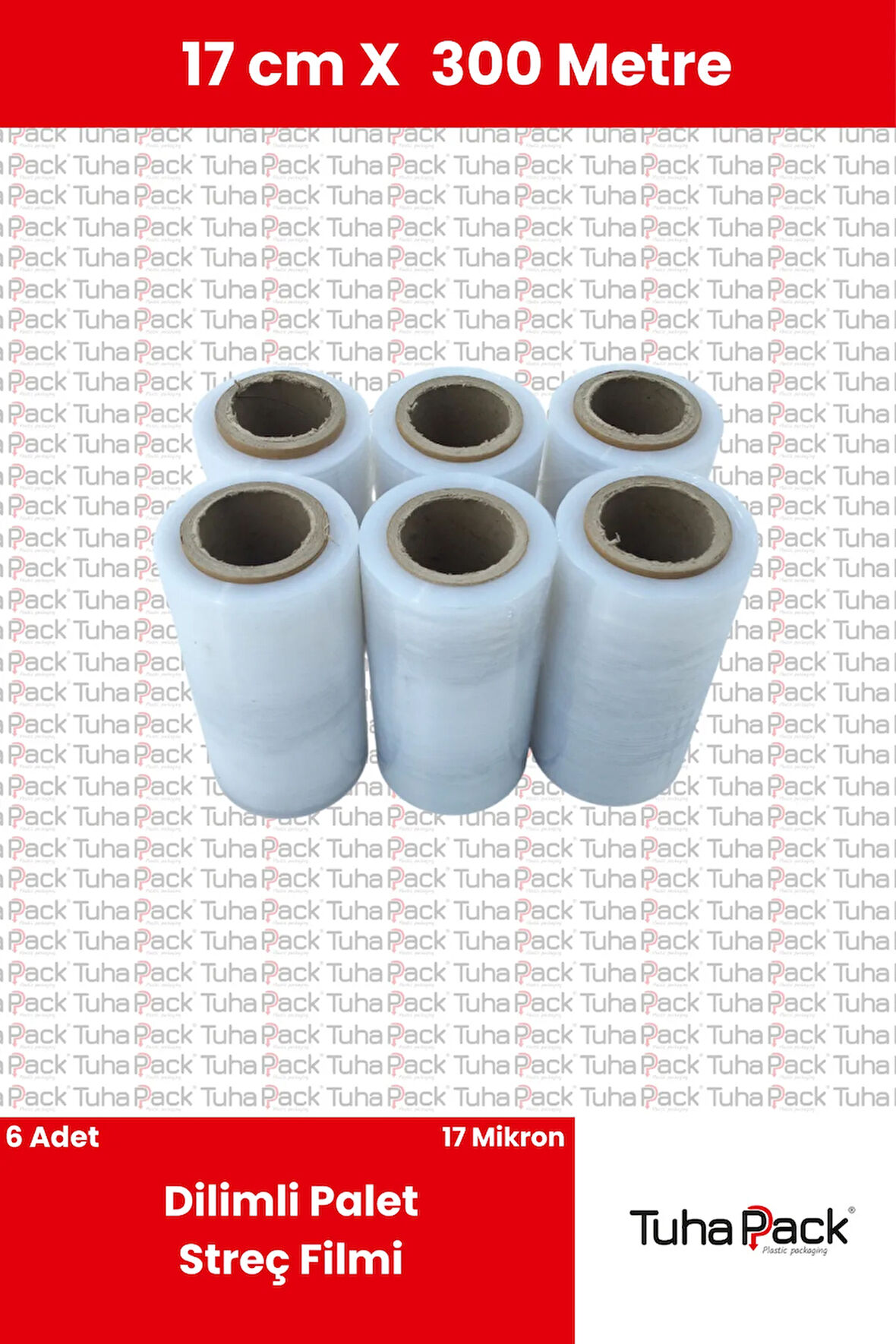 Dilimli Streç Film 17cm x 300m Şeffaf 17 Mikron (6'lı Paket) - Palet, Koli ve Ağaç Aşılama Streçi