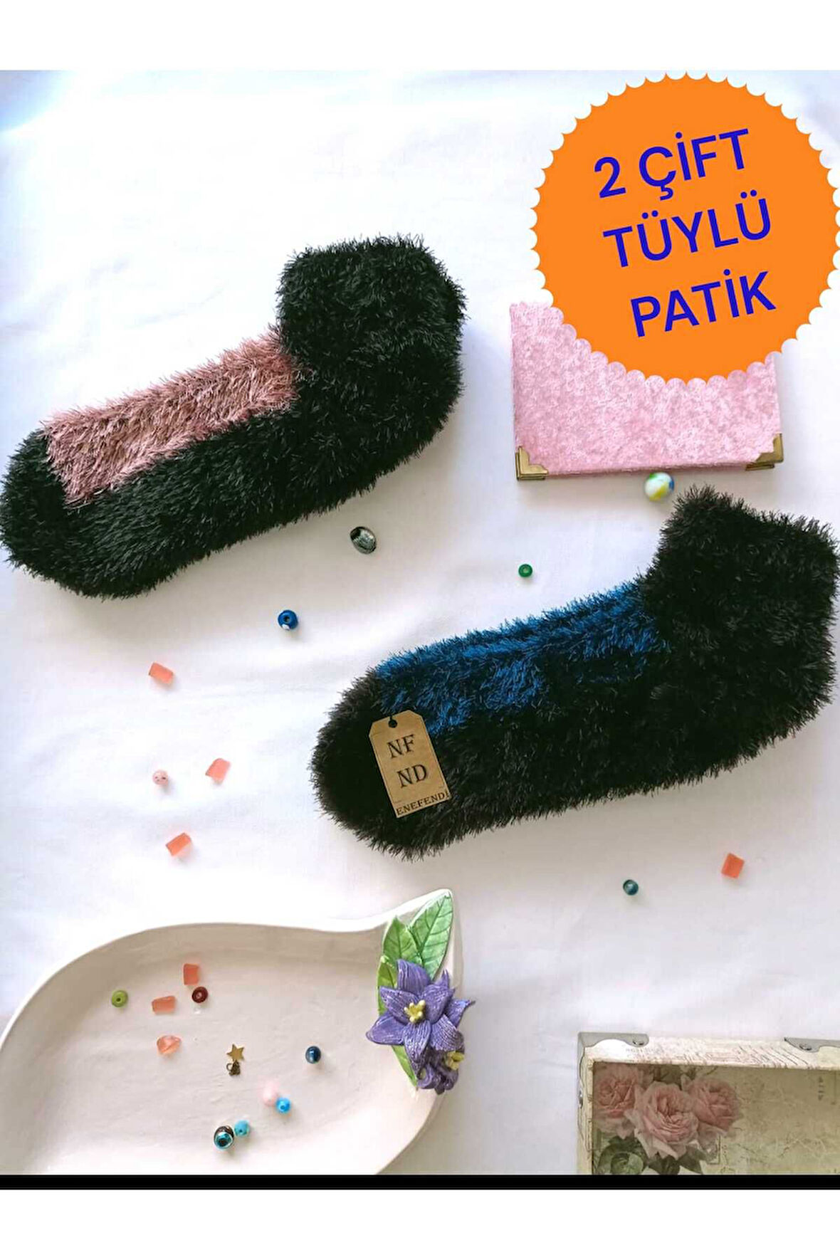 2 ÇİFT TÜYLÜ KIŞLIK TERMAL PATİK DİKİŞSİZ ÇORAP GÜLKURUSU LACİVERT ERKEK KADIN EV-PARTİ ÇORABI 36-41