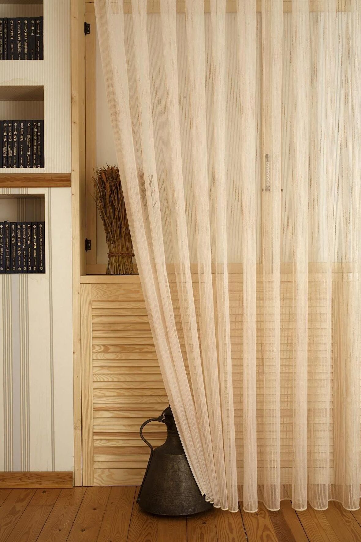 Massarelli Çizgili Şantuklu Keten Tül Buğday  Pilesiz 