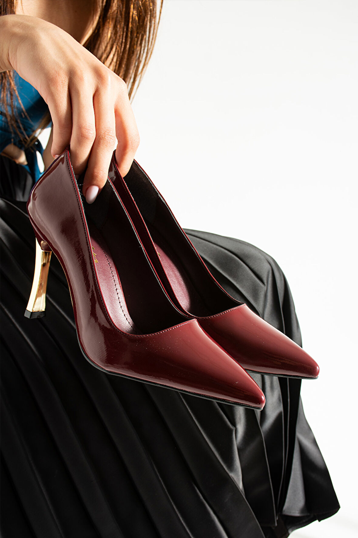 Bordo Rugan Stiletto Konforlu Günlük Ve Özel Gün Kadın Topuklu Ayakkabı